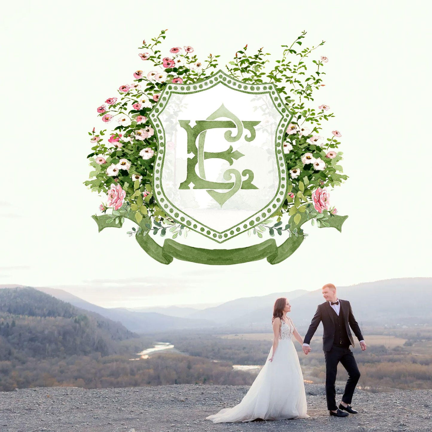 Blush Roses Soft Petals Flower Wedding Crest - Monogram Crest - Watercolor Rose Floral Watercolor Wedding Crest - Romantic Wedding Crest