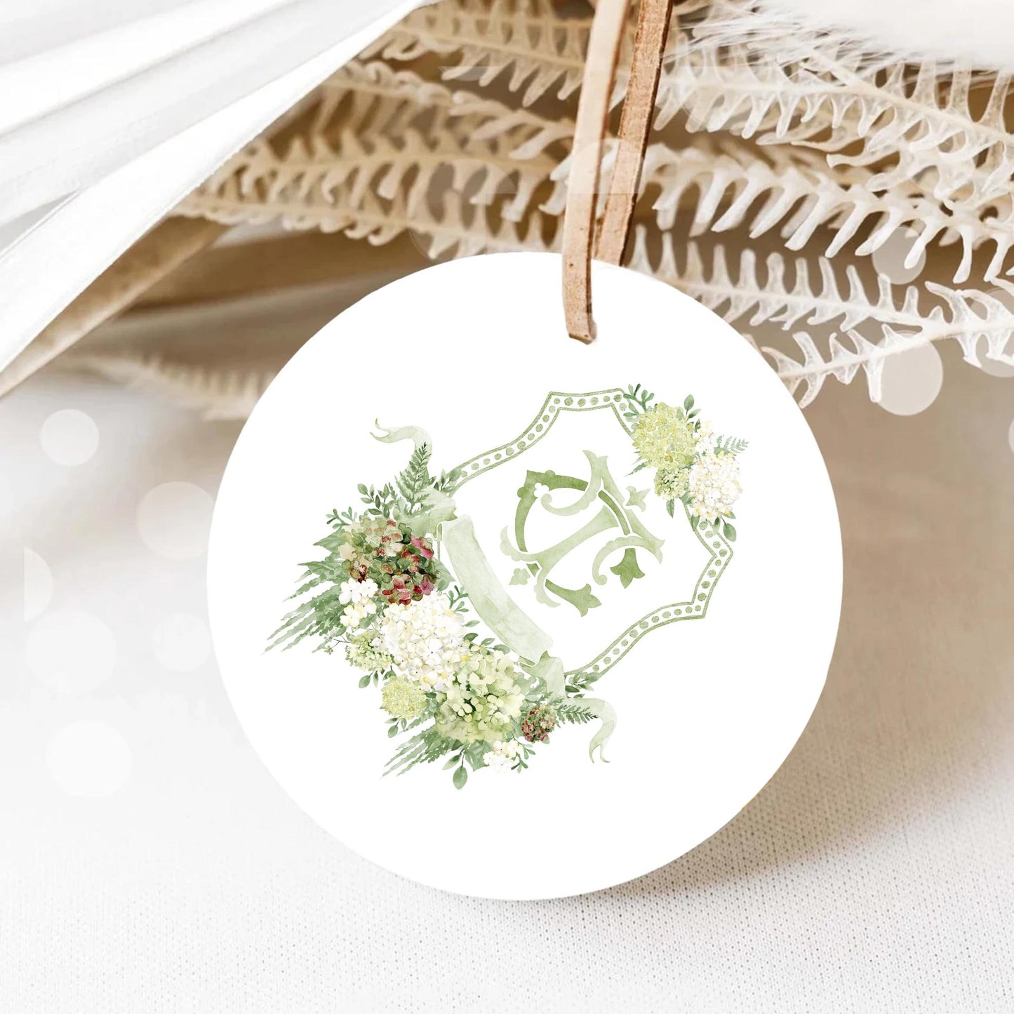 Hydrangea Macrophylla Green Flower Wedding Crest, Monogram Crest, Lush bright Greenery Floral Watercolor Wedding Crest, Hydrangea Crest