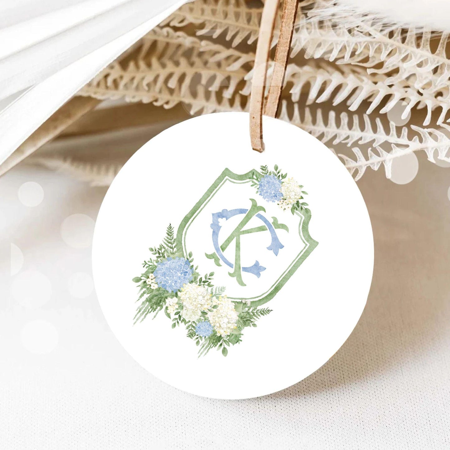 Blue Hydrangea Flower Wedding Crest - Monogram Crest - Hydrangea White Floral Luxury Watercolor Wedding Crest - Romantic Wedding Crest