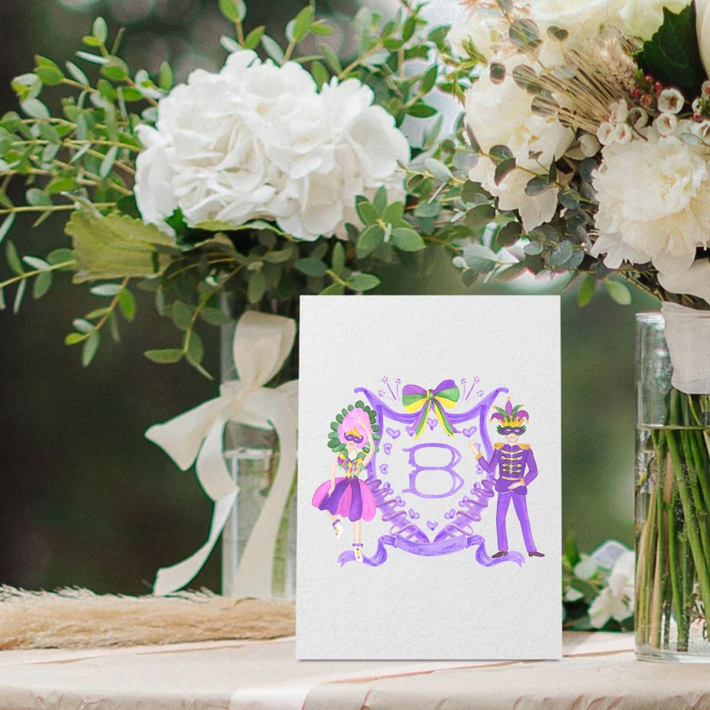 Mardi Gras New Orleans Crest Watercolor Wedding Crest - Monogram Crest - Mardi Gras Watercolor Wedding Crest Romantic Wedding Crest