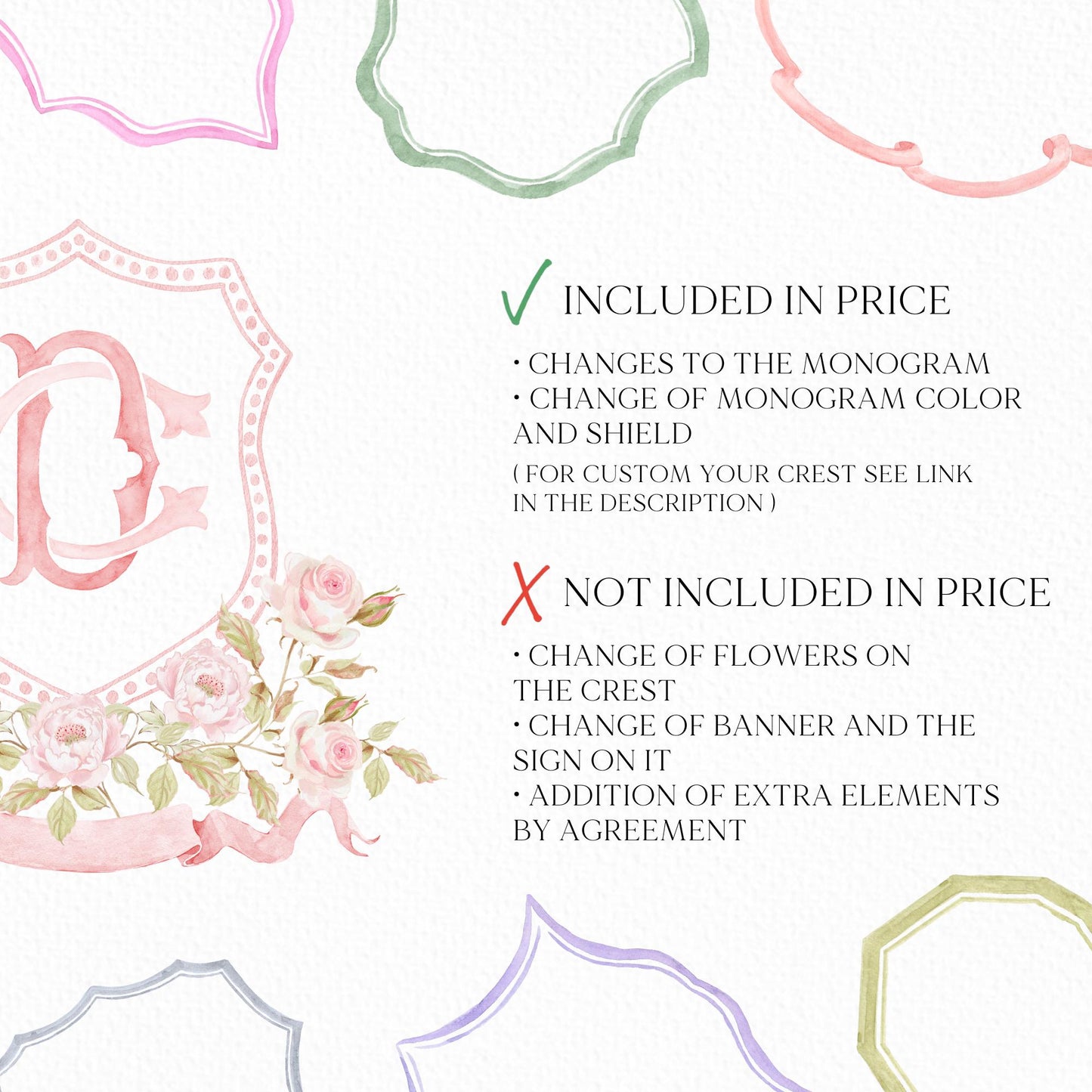 Blush Pink Floral Rustic Greenery Flower Wedding Crest - Monogram Crest - Floral Watercolor Wedding Crest - Romantic Wedding Crest