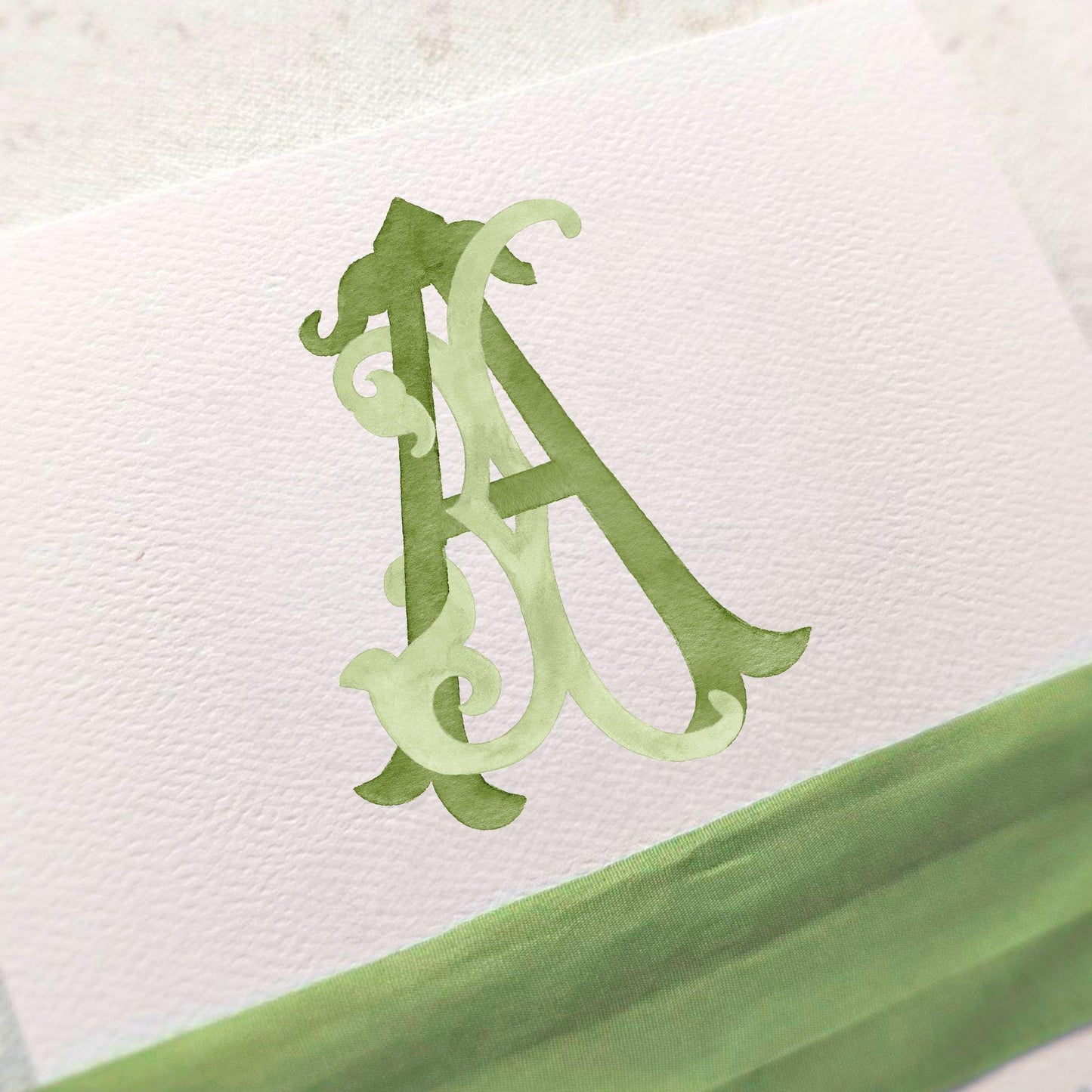 Watercolor Wedding Monogram - AJ Initial Crest (Digital Download)