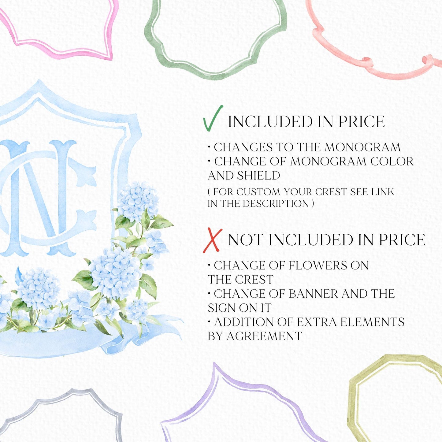 Watercolor Hydrangea Wedding Crest – Light Blue Floral Monogram (Digital Download)