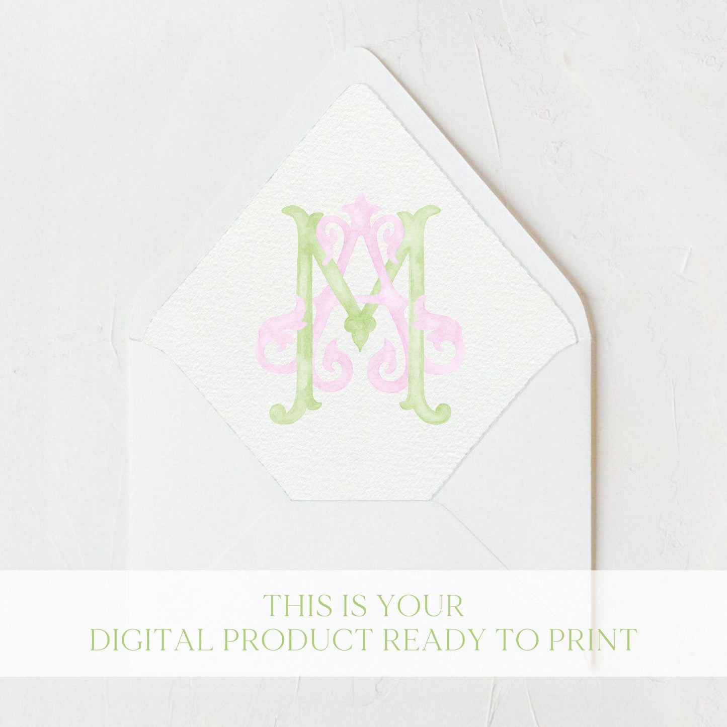 Watercolor Wedding Monogram AM – Classic Letter Crest (Digital Download)