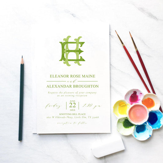 Watercolor Wedding Monogram EK – Classic KE Initial Crest (Digital Download)
