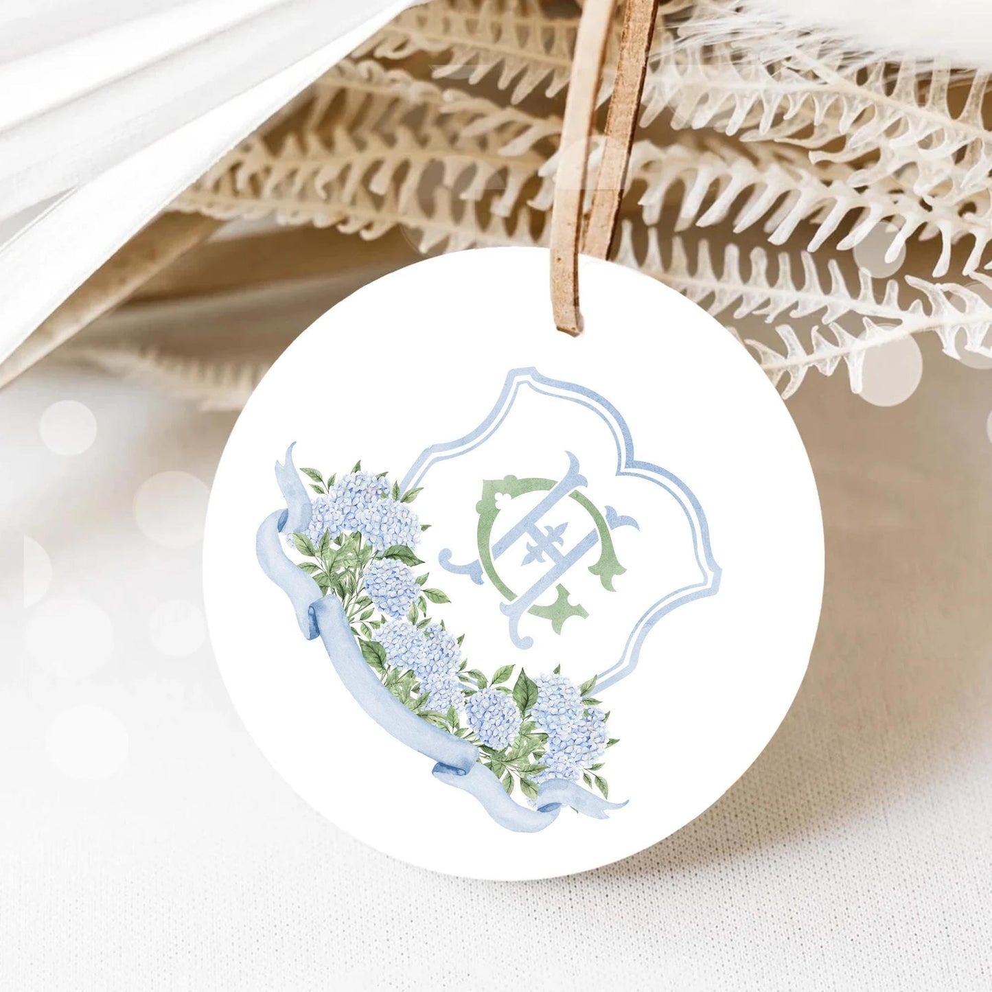 Blue Hydrangea Flower Wedding Crest - Monogram Crest - Hydrangea Light Blue Floral Luxury Watercolor Wedding Crest - Romantic Wedding Crest