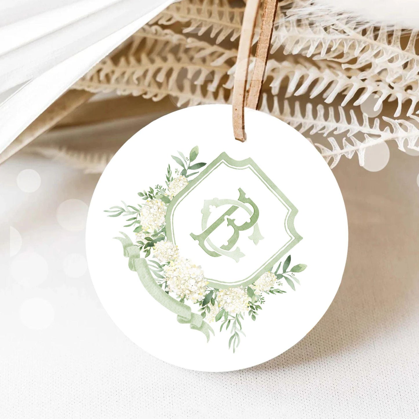 White Hydrangea Flower Wedding Crest - Monogram Crest - Hydrangea Floral Luxury Watercolor Wedding Crest - Romantic Wedding Crest
