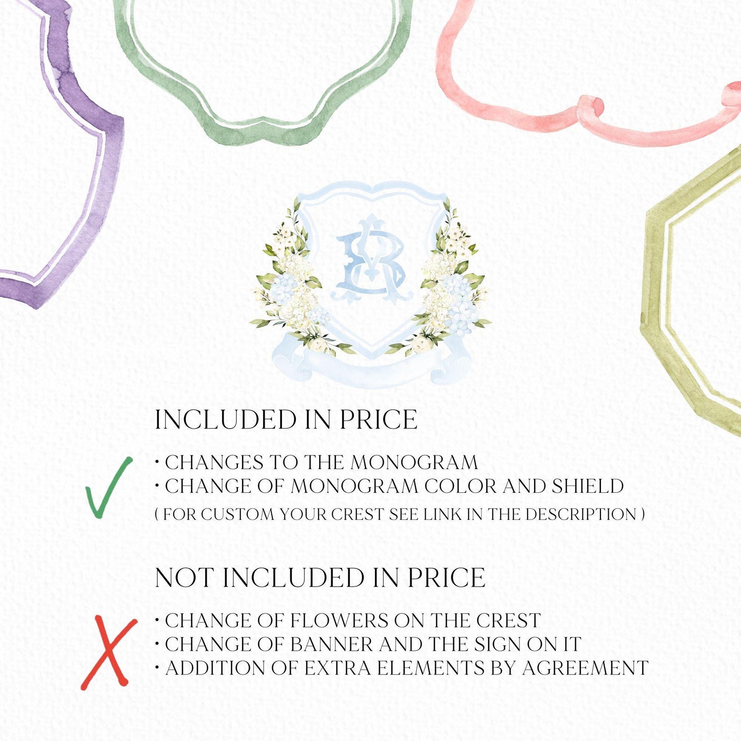 White Blue Hydrangea Flower Wedding Crest - Monogram Crest - Hydrangea Floral Watercolor Wedding Crest - Romantic Wedding Crest - Hydrangea