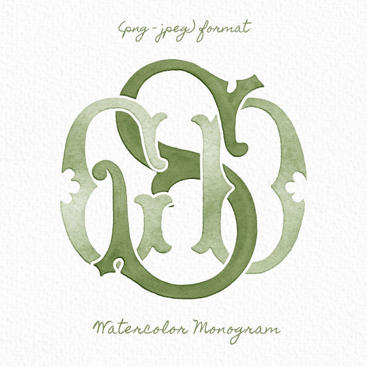 Custom Three Monogram Initial Letters, Three Monogram for Crest Design, Wedding Monogram, Wedding Logo, Custom Watercolor Wedding Crest
