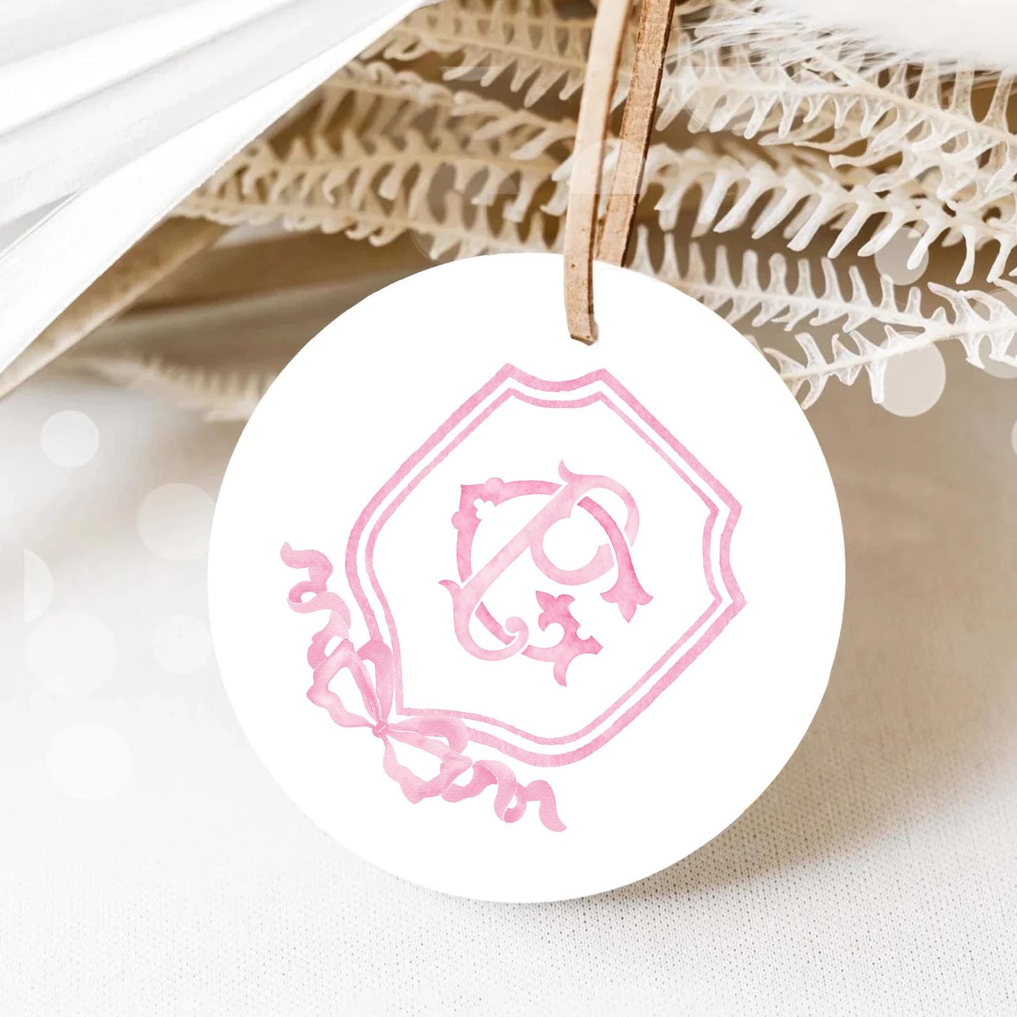 Pink Coquette Ribbon Bow Crest Wedding Crest - Monogram Crest - Pink Ribbon Bow Watercolor Wedding Crest Romantic Wedding Crest