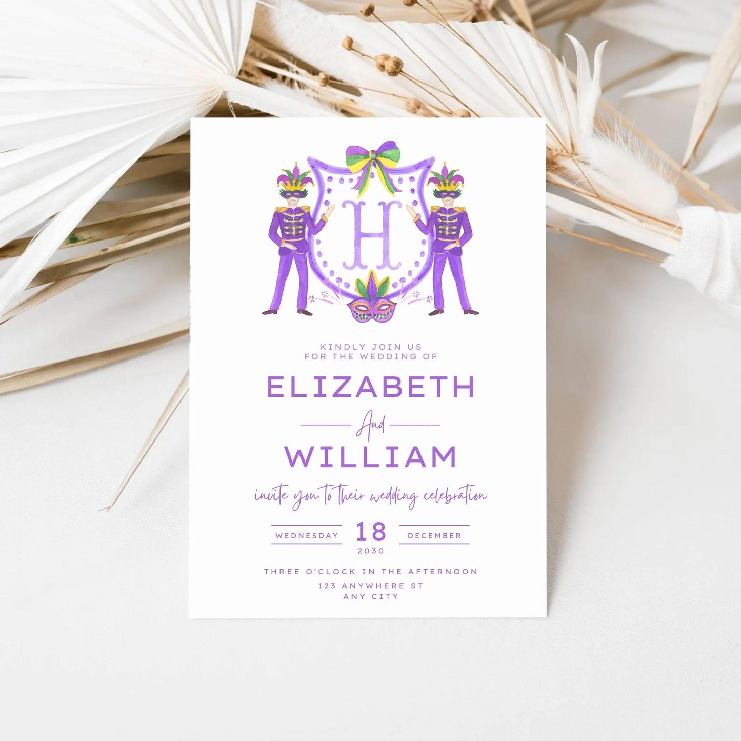 Mardi Gras New Orleans Crest Watercolor Wedding Crest - Monogram Crest - Mardi Gras Watercolor Wedding Crest Romantic Wedding Crest