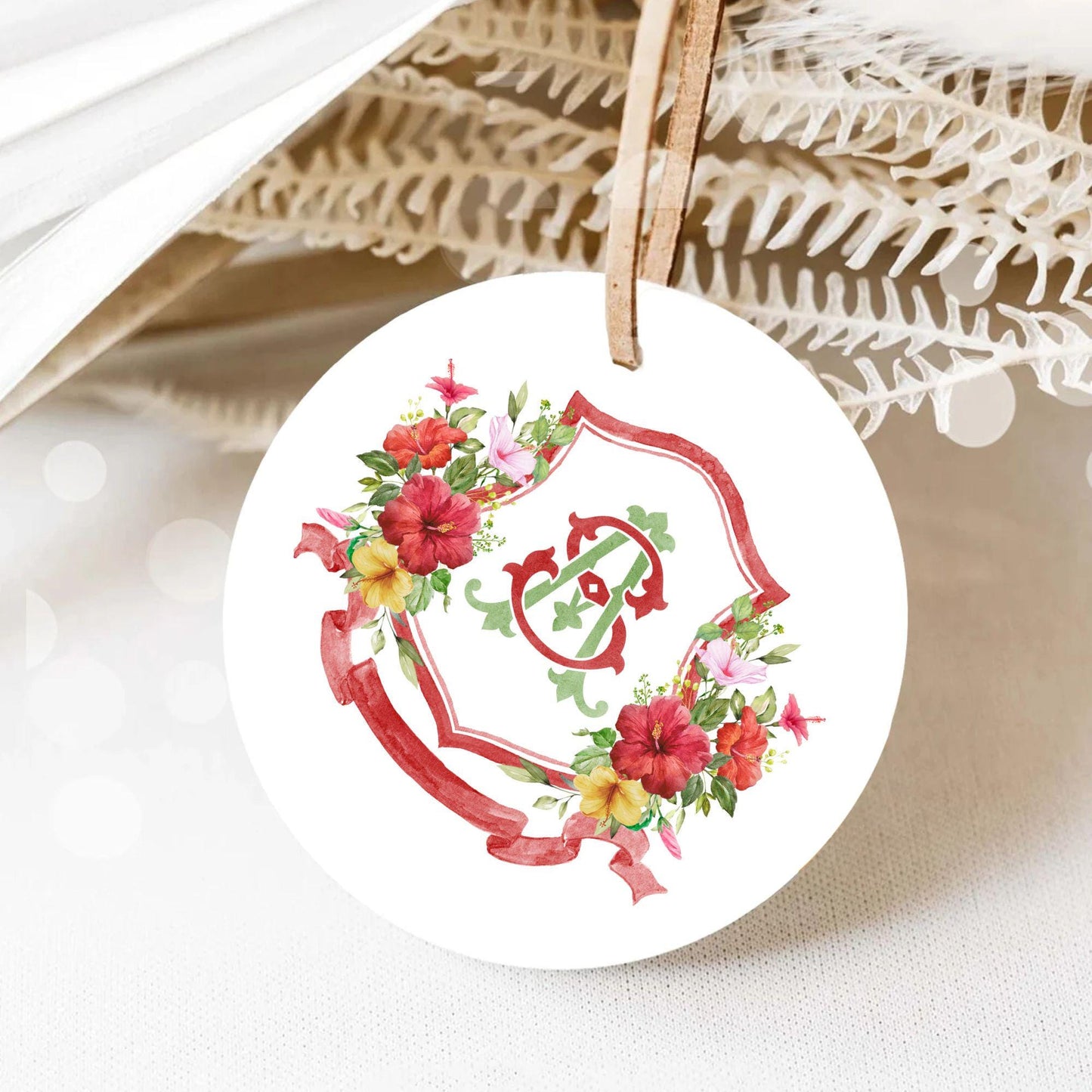 Watercolor Hibiscus Flower Wedding Crest - Monogram Crest - tropical hibiscus Floral Watercolor Wedding Crest - Romantic Wedding Crest