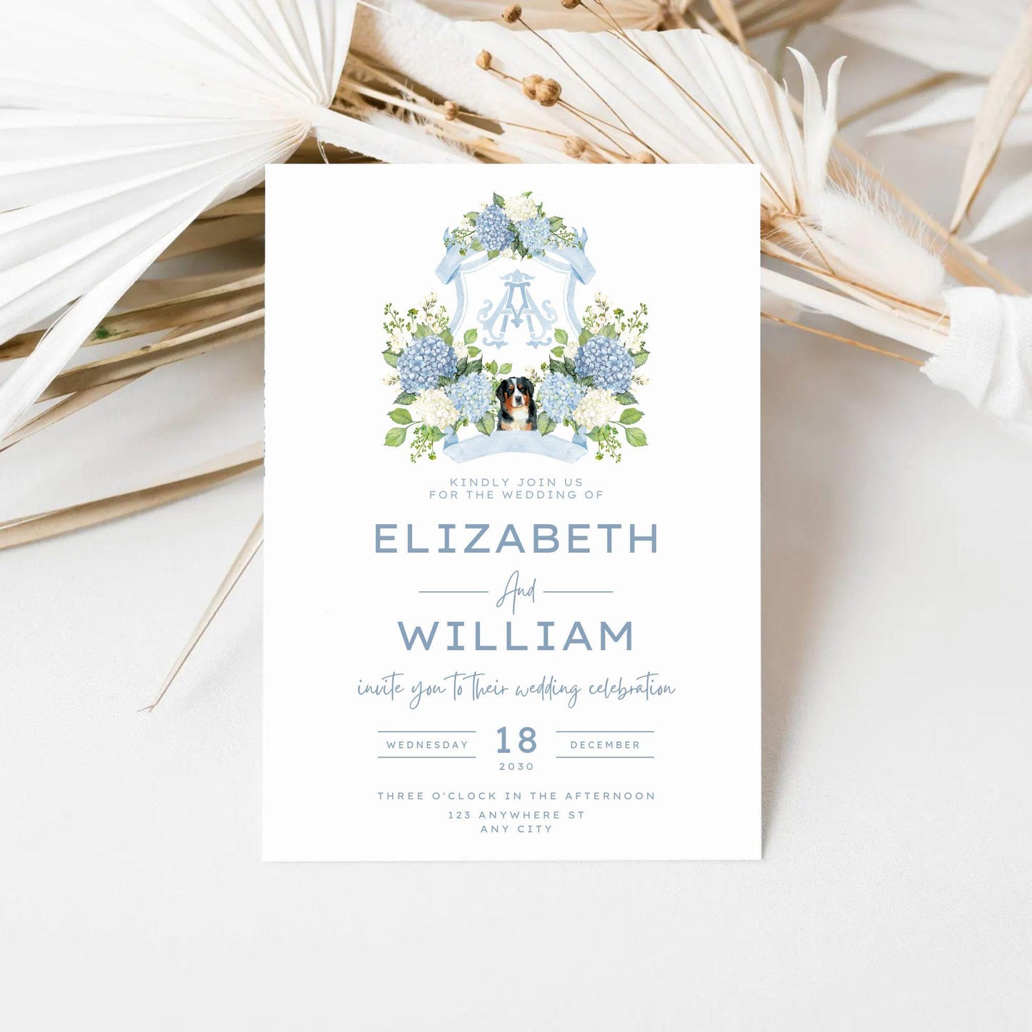 Hydrangea Flower Wedding Crest - Monogram Crest - Hydrangea Floral Luxury Watercolor Wedding Crest - Romantic Wedding Crest- Boho Hydrangea