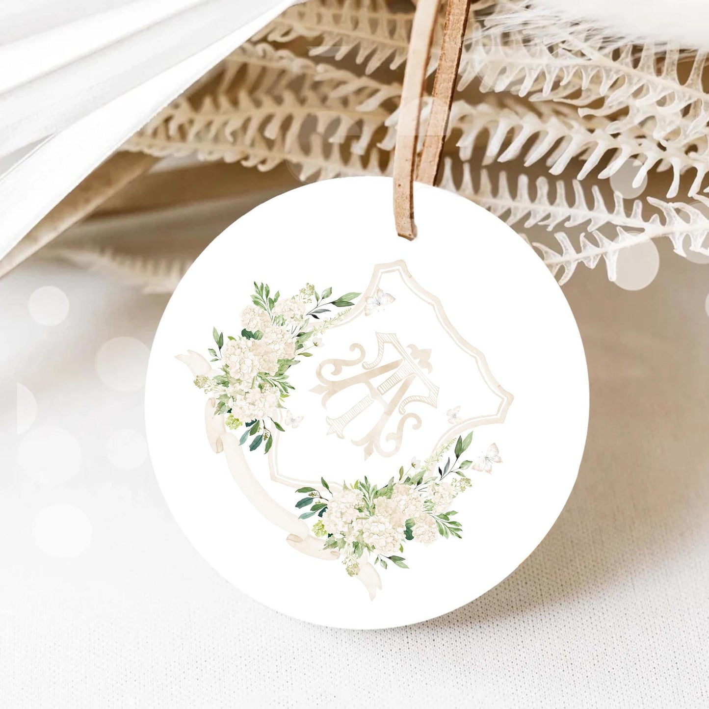 Hydrangea White Greenery Flower Wedding Crest - Monogram Crest - Hydrangea White Floral Watercolor Wedding Crest Romantic Wedding Crest