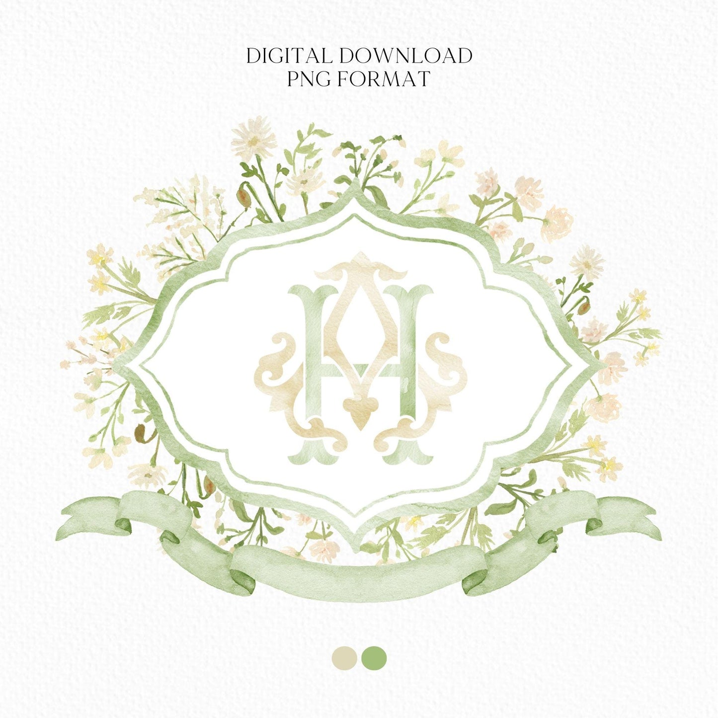 White WildFlower Wedding Crest - Monogram Crest - WildFlower Floral Luxury Watercolor Wedding Crest - Romantic Wedding Crest