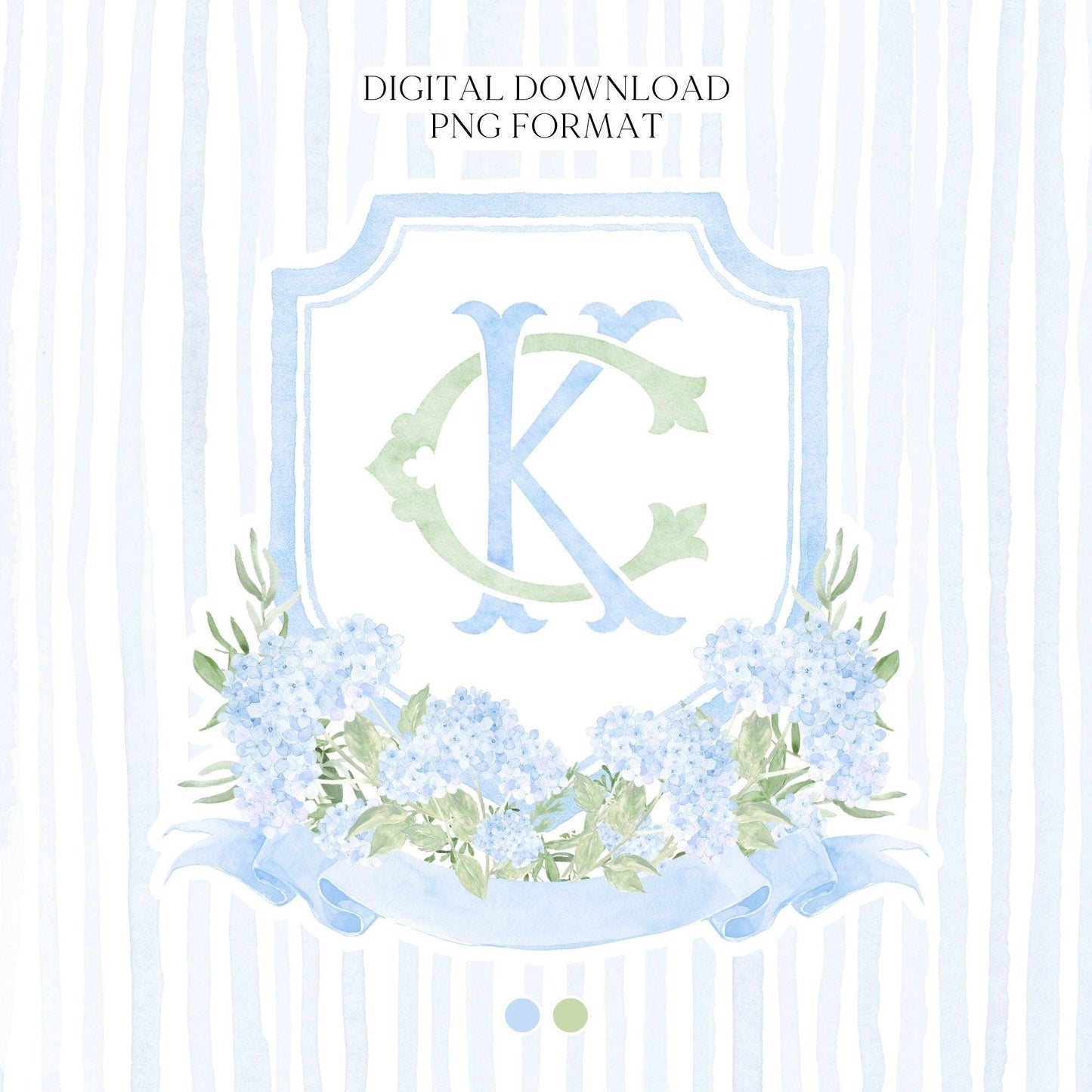 Watercolor Hydrangea Wedding Crest – Light Blue Floral Monogram (Digital Download)