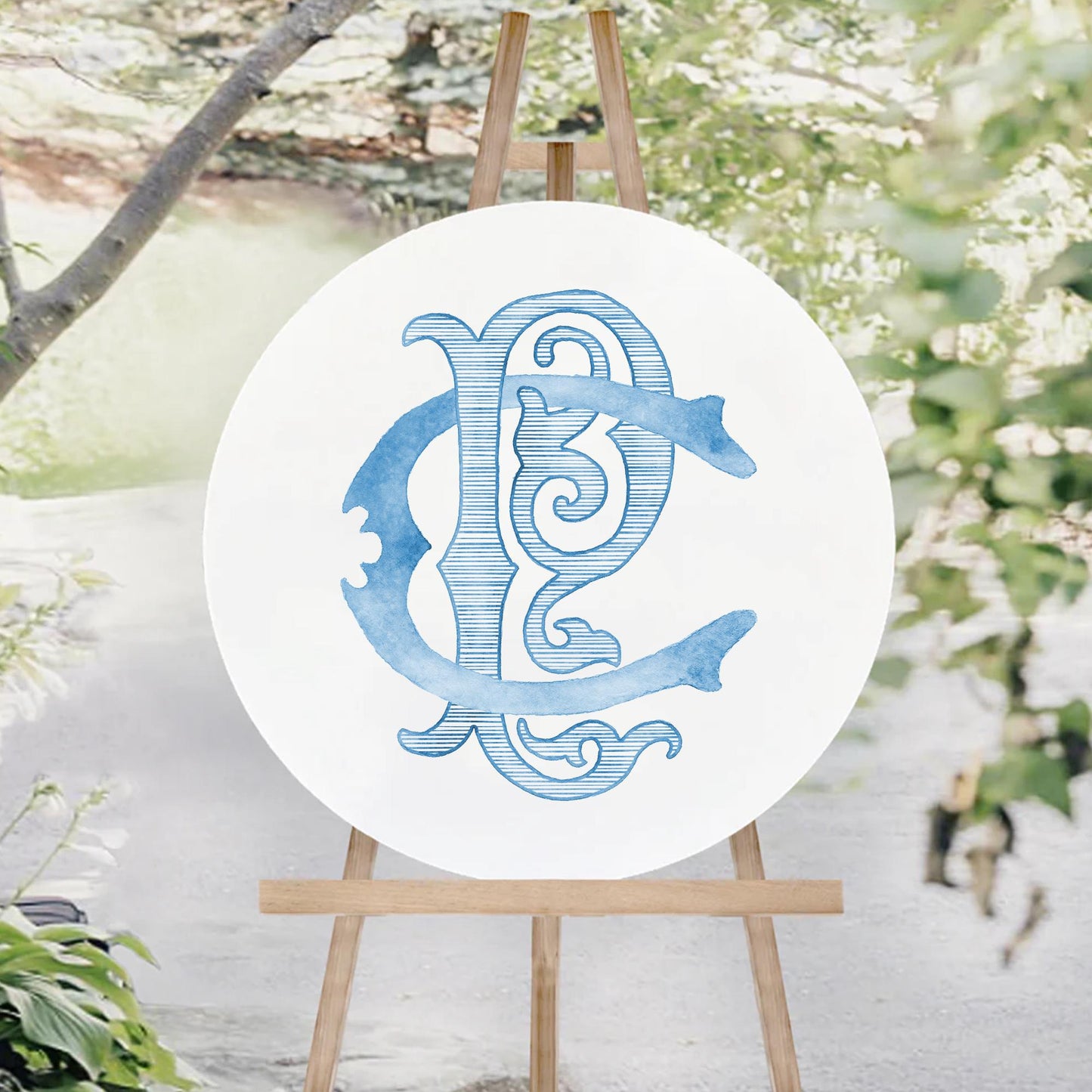 Watercolor Wedding Monogram – Classic CP Initial Crest (Digital Download)