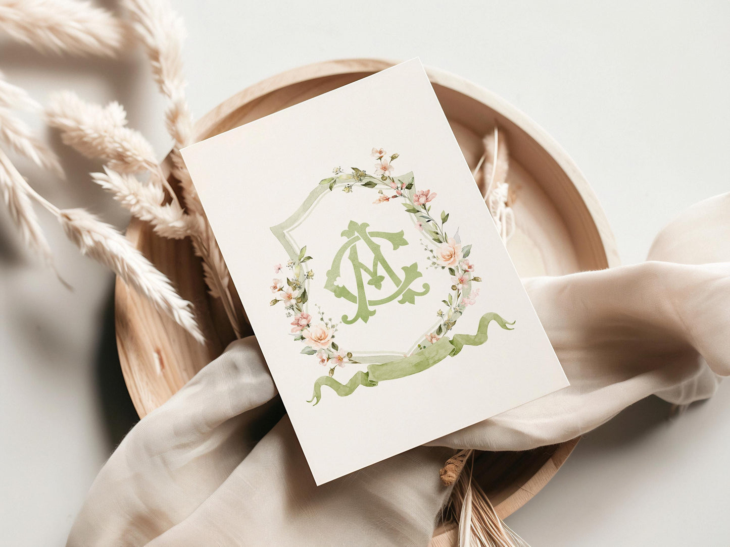 Blush Pink Flower Wedding Crest - Monogram Crest - Floral Luxury Watercolor Wedding Crest - Romantic Wedding Crest - Sage Blush Rose Crest