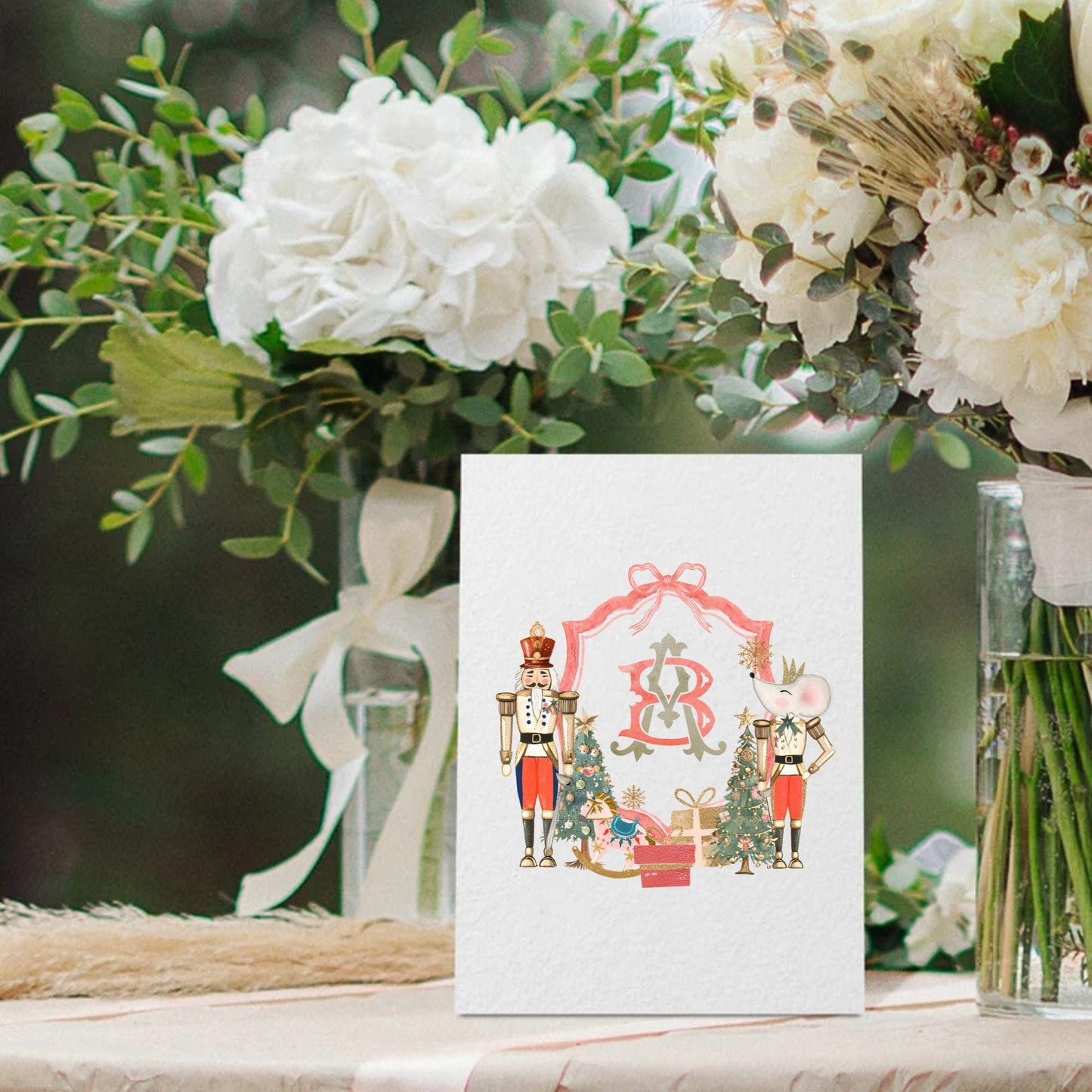 Nutcracker Christmas Crest - Monogram Crest - Christmas Watercolor Crest DIY - Luxury Watercolor Wedding Crest - Nutcracker Red Christmas