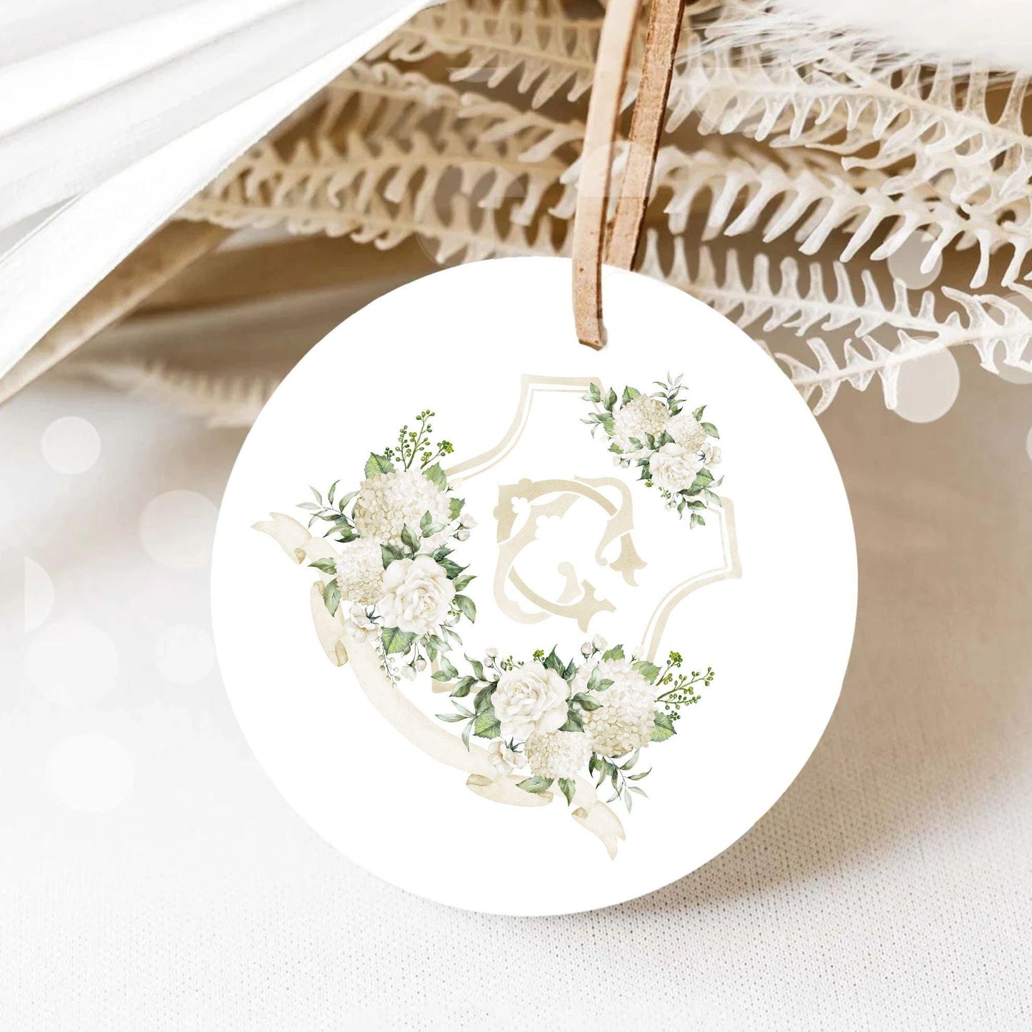 Hydrangea White Rose Greenery Flower Wedding Crest - Monogram Crest - Hydrangea White Floral Watercolor Wedding Crest Romantic Wedding Crest