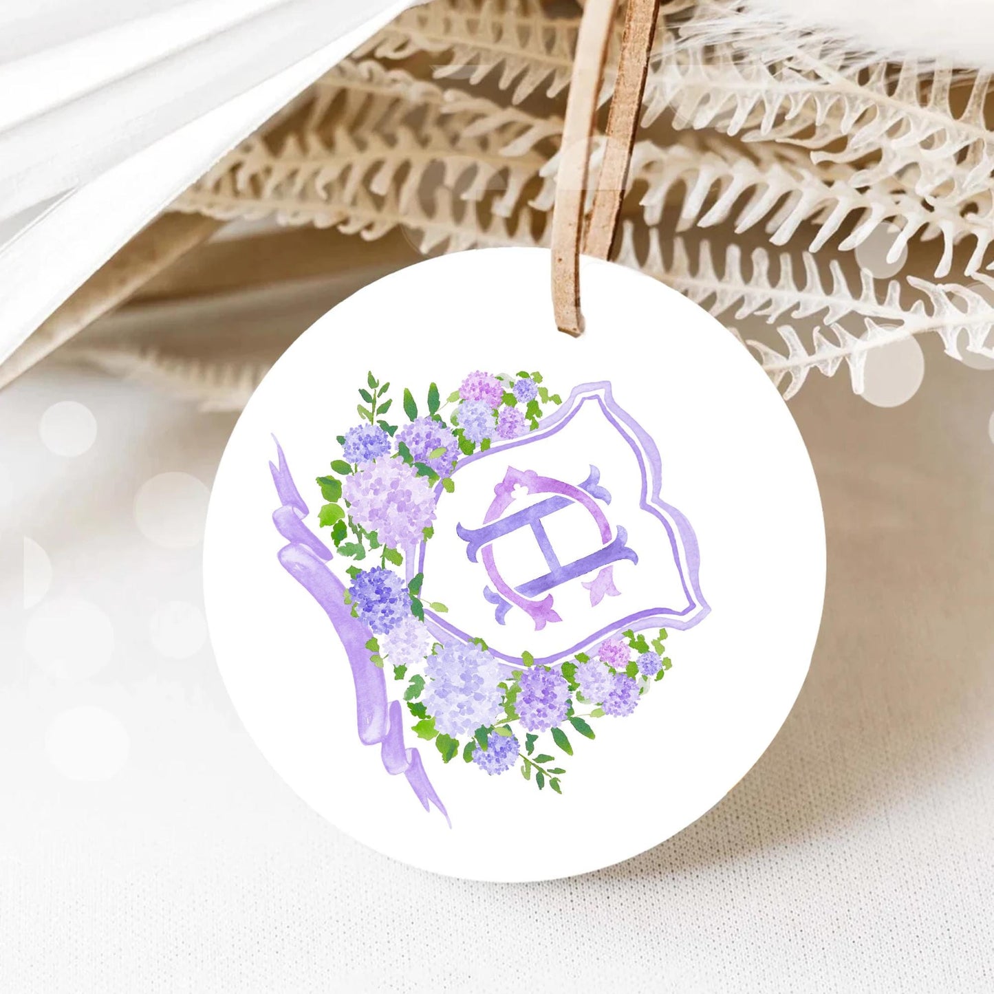 Purple Hydrangea Flower Wedding Crest - Monogram Crest - Light Purple Hydrangea Floral Watercolor Wedding Crest - Romantic Wedding Crest