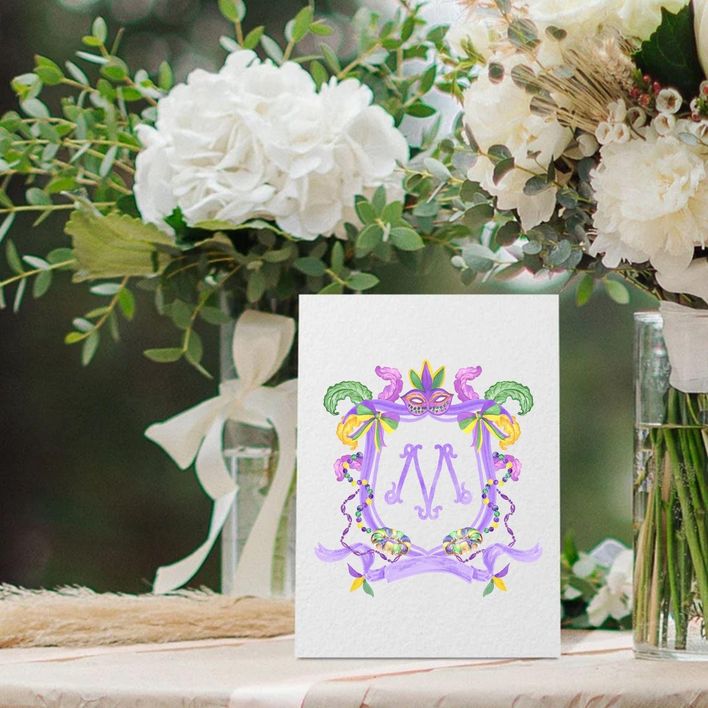 Mardi Gras New Orleans Crest Watercolor Wedding Crest - Monogram Crest - Mardi Gras Watercolor Wedding Crest Romantic Wedding Crest