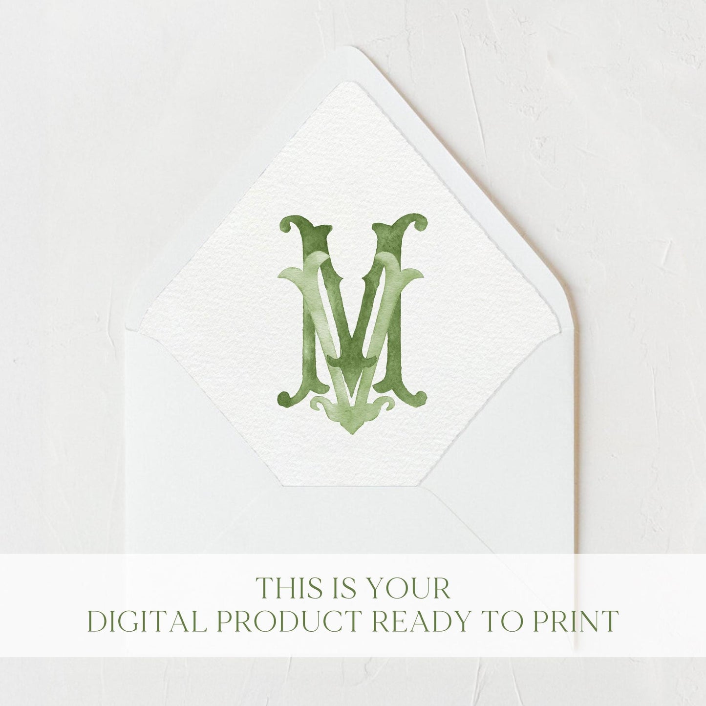 Watercolor Wedding Monogram MV – Classic Initial Crest (Digital Download)