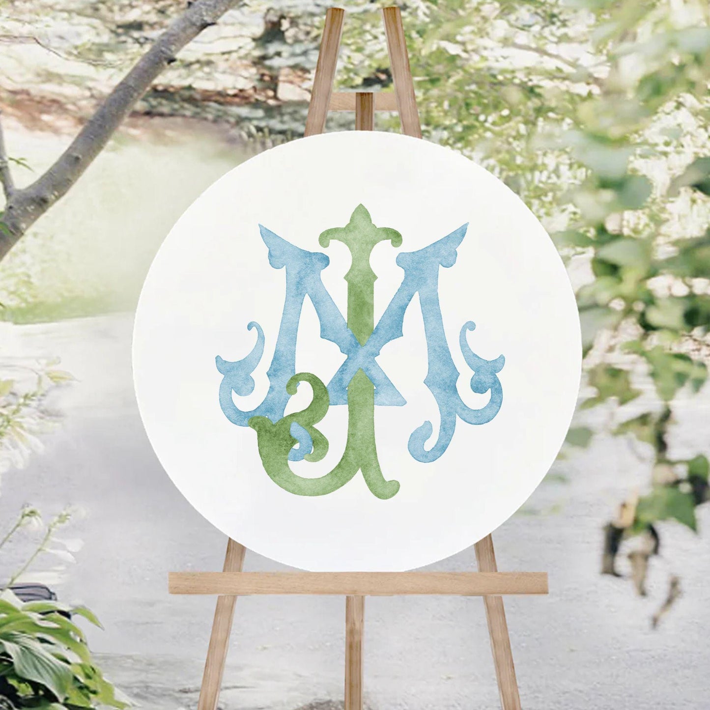 Watercolor Wedding Monogram MJ – Classic Lettered Crest (Digital Download)