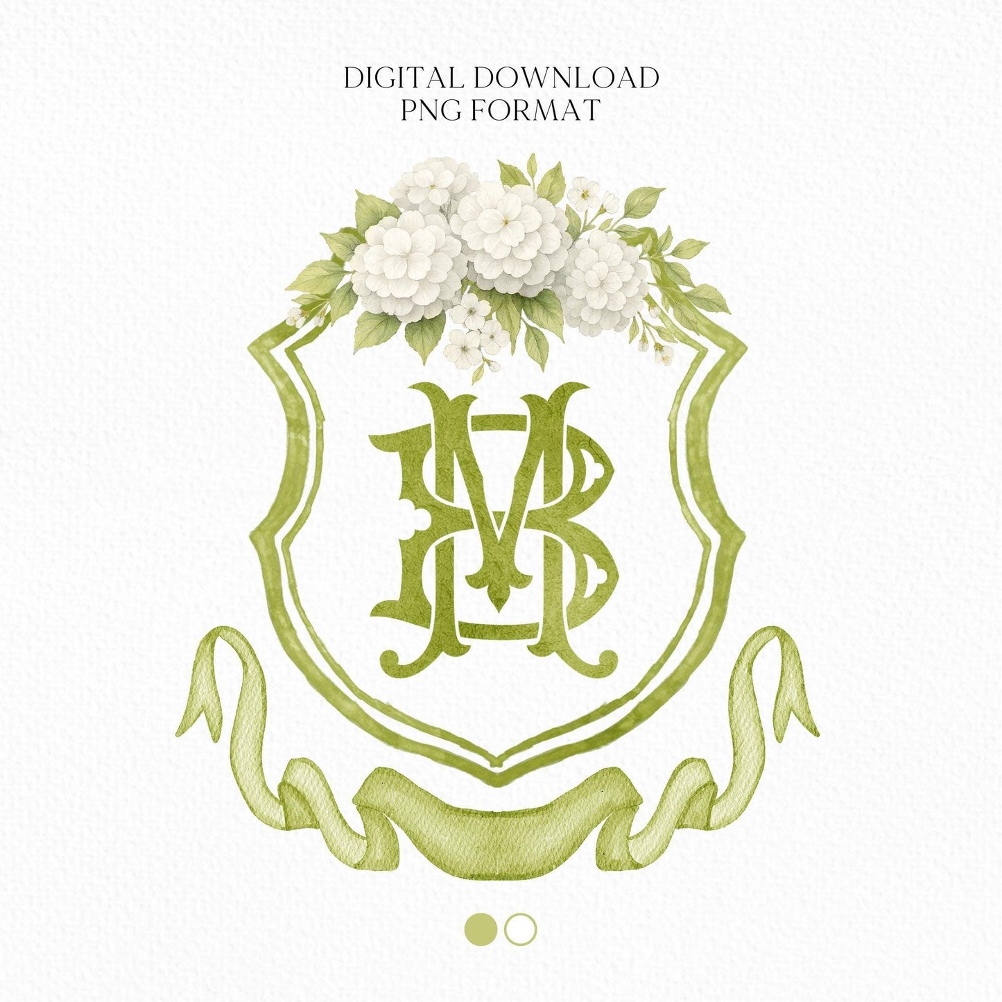 White Hydrangea Flower Wedding Crest - Monogram Crest - Hydrangea Floral Watercolor Wedding Crest - Romantic Wedding Crest - Boho Hydrangea
