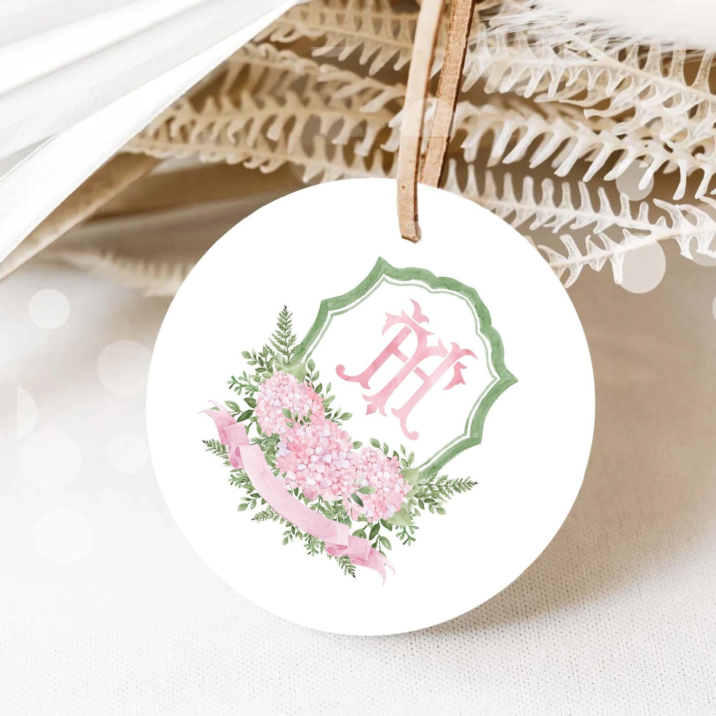 Pink Hydrangea Flower Greenery Wedding Crest - Monogram Crest - Hydrangea Floral Luxury Watercolor Wedding Crest - Romantic Wedding Crest
