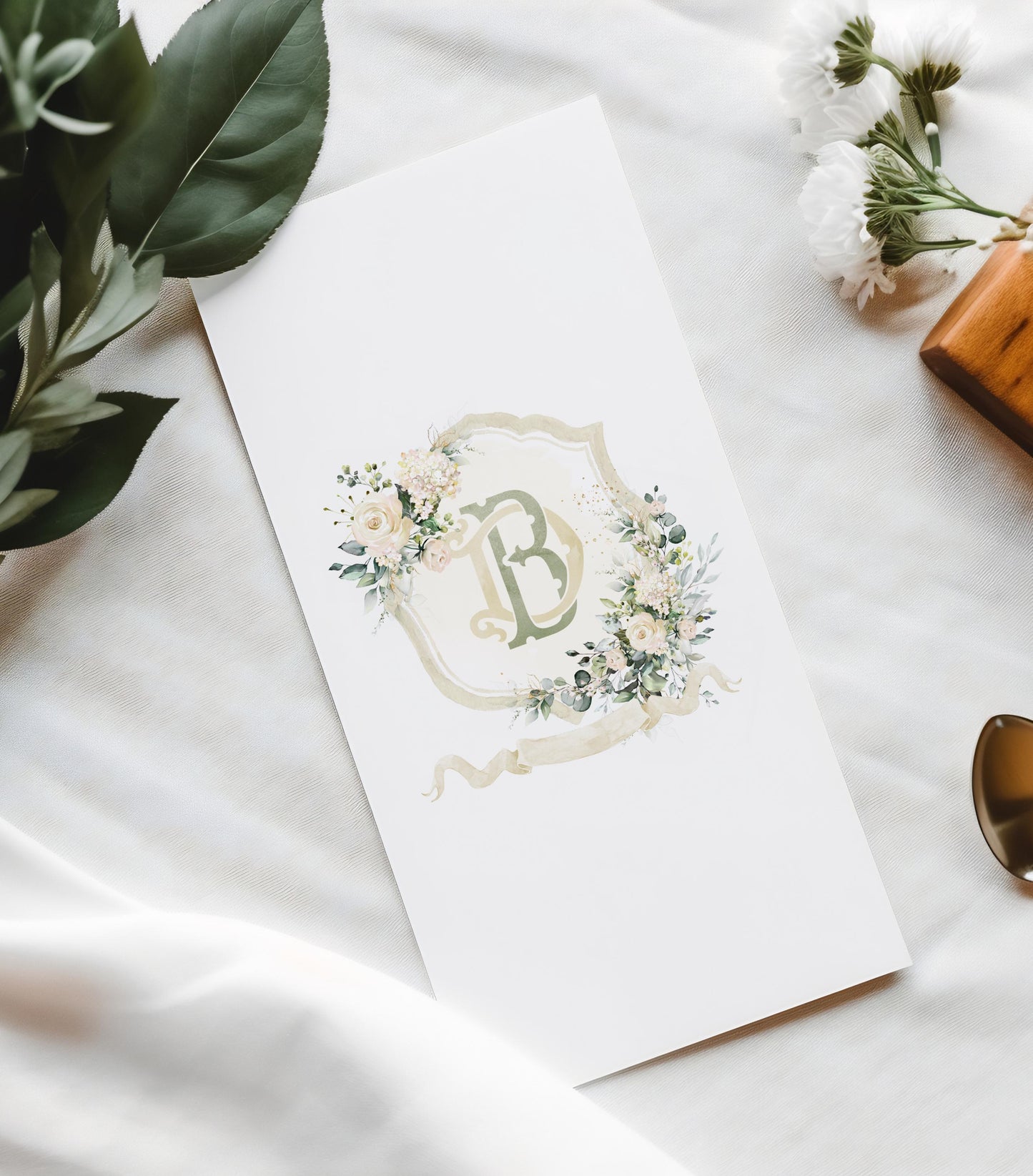 Creamy Rose Ivory Greenery Gold Flower Wedding Crest - Monogram Crest - Floral Luxury Watercolor Wedding Crest - Romantic Wedding Crest