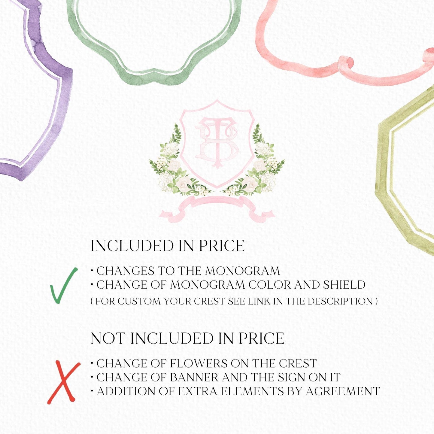 White Rose Greenery White Hydrangea Flower Wedding Crest - Monogram Crest - White Floral Watercolor Wedding Crest - Romantic Wedding Crest
