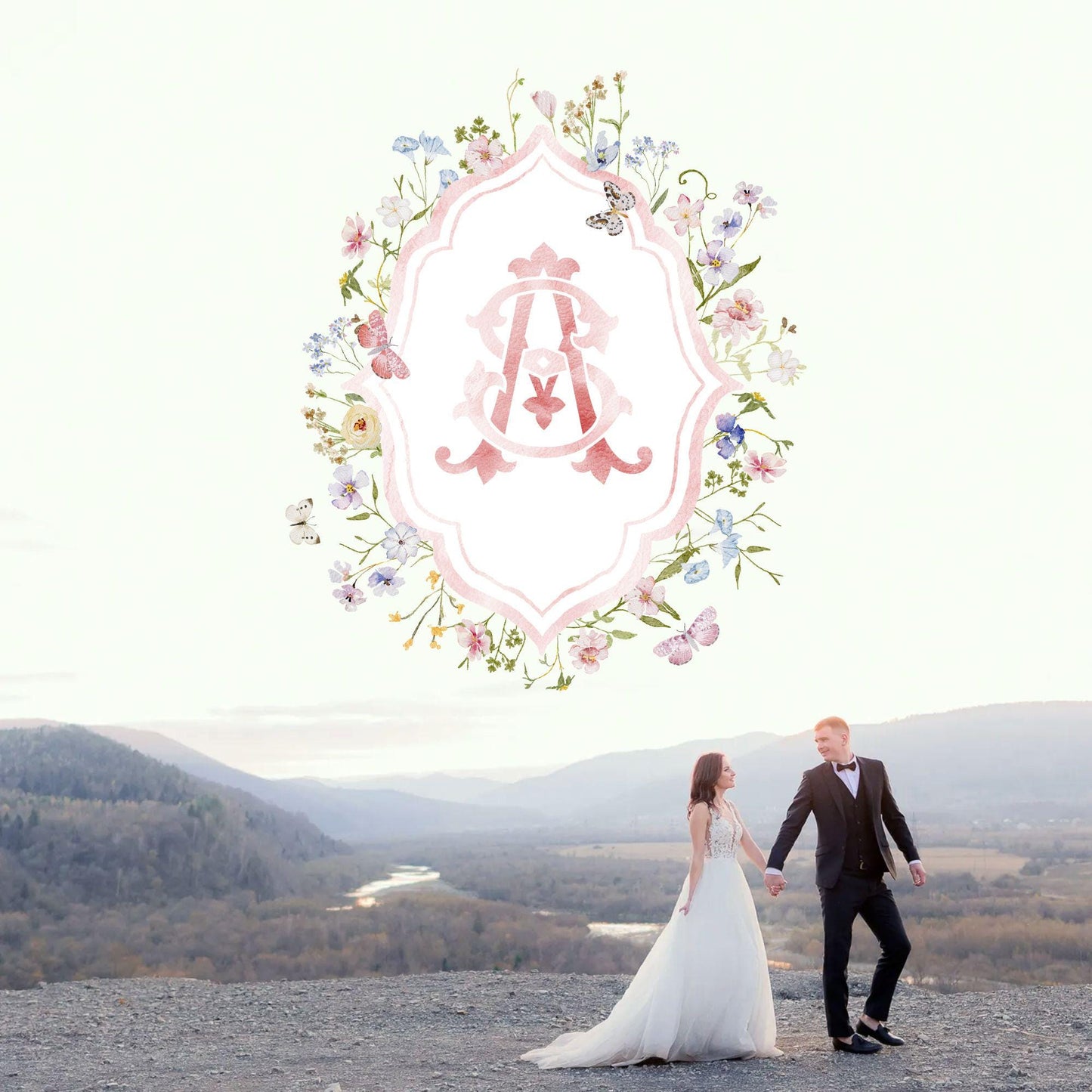 Isabella WildFlower Wedding Crest - Monogram Crest - WildFlower Floral Luxury Watercolor Wedding Crest - Romantic Wedding Crest - WildFlower