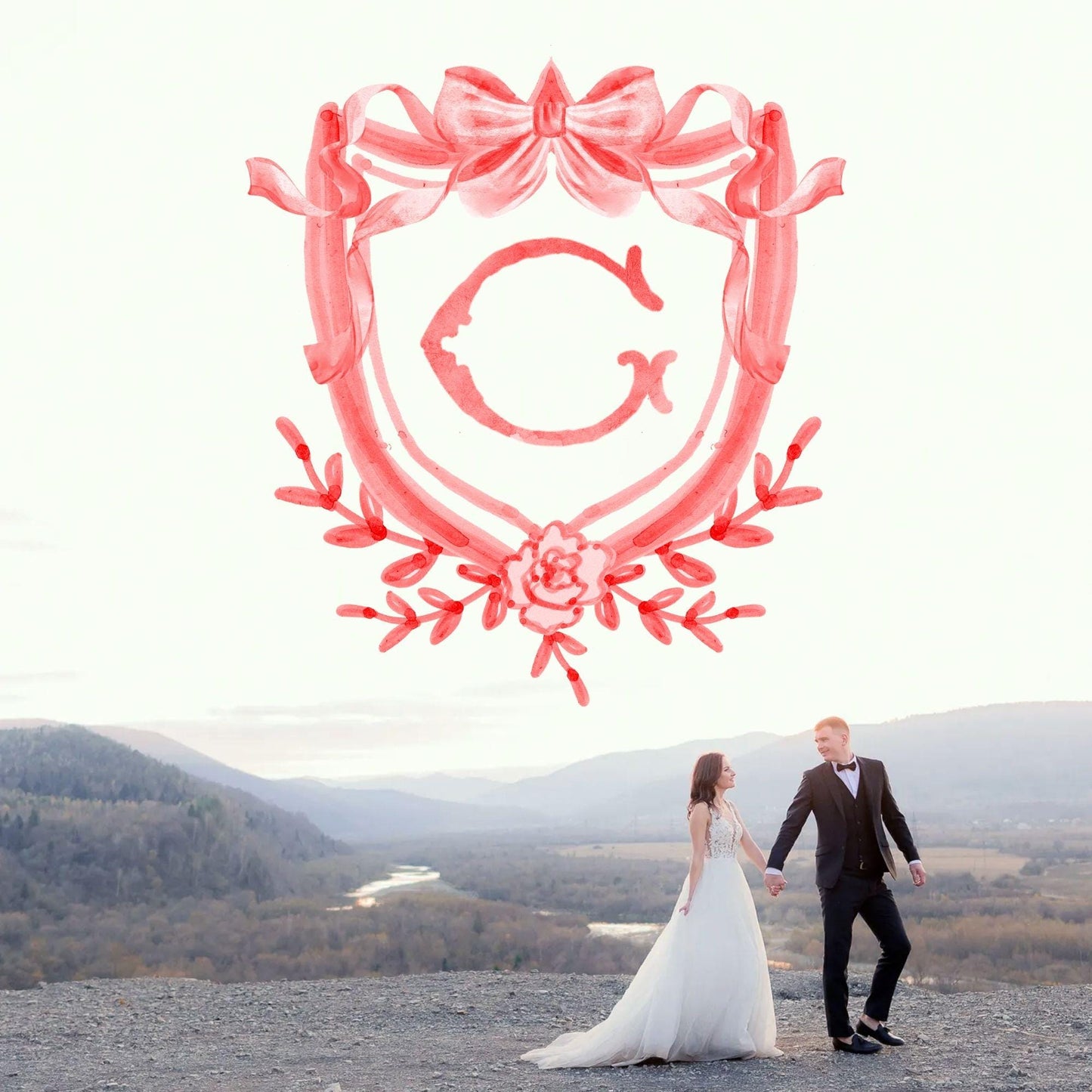 Valentine's Day Crests Watercolor Wedding Crest - Monogram Crest - Valentine Watercolor Wedding Crest Romantic Wedding Crest