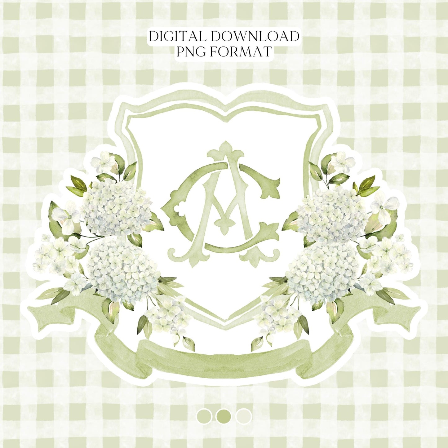 White Hydrangea Flower Wedding Crest - Monogram Crest - Hydrangea Floral Luxury Watercolor Wedding Crest - Romantic Wedding Crest