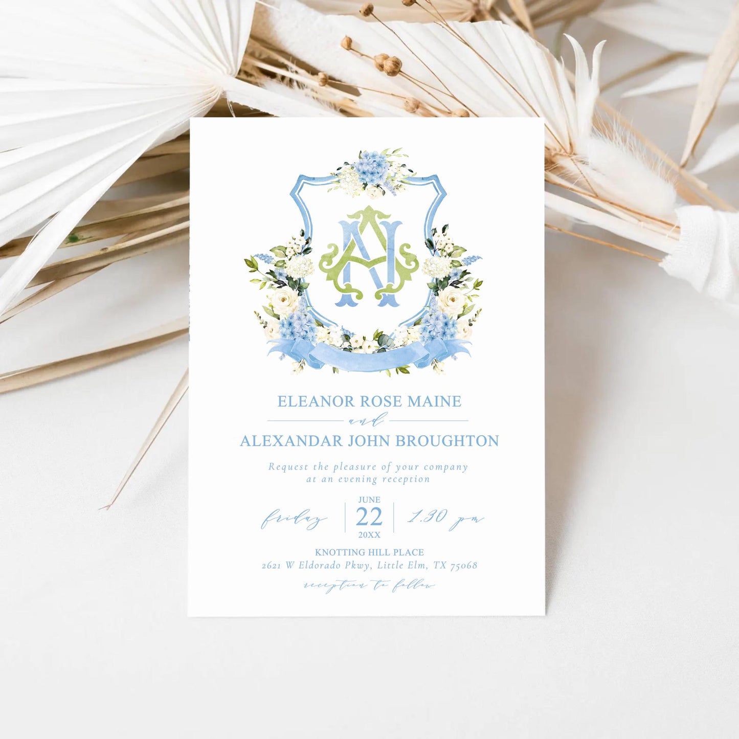 Hydrangea Flower Wedding Crest - Monogram Crest - Hydrangea Floral Luxury Watercolor Wedding Crest - Romantic Wedding Crest- Boho Hydrangea