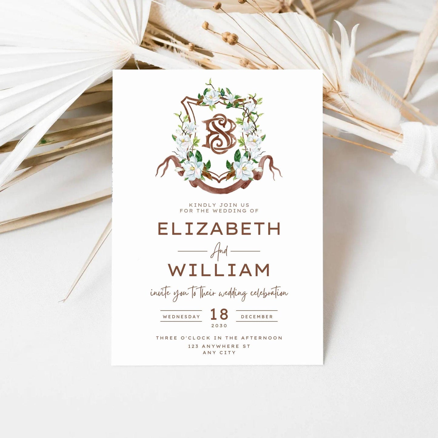 Magnolia Greenery Flower Watercolor Wedding Crest - Monogram Crest - Magnolia Floral Watercolor Wedding Crest - Romantic Wedding Crest