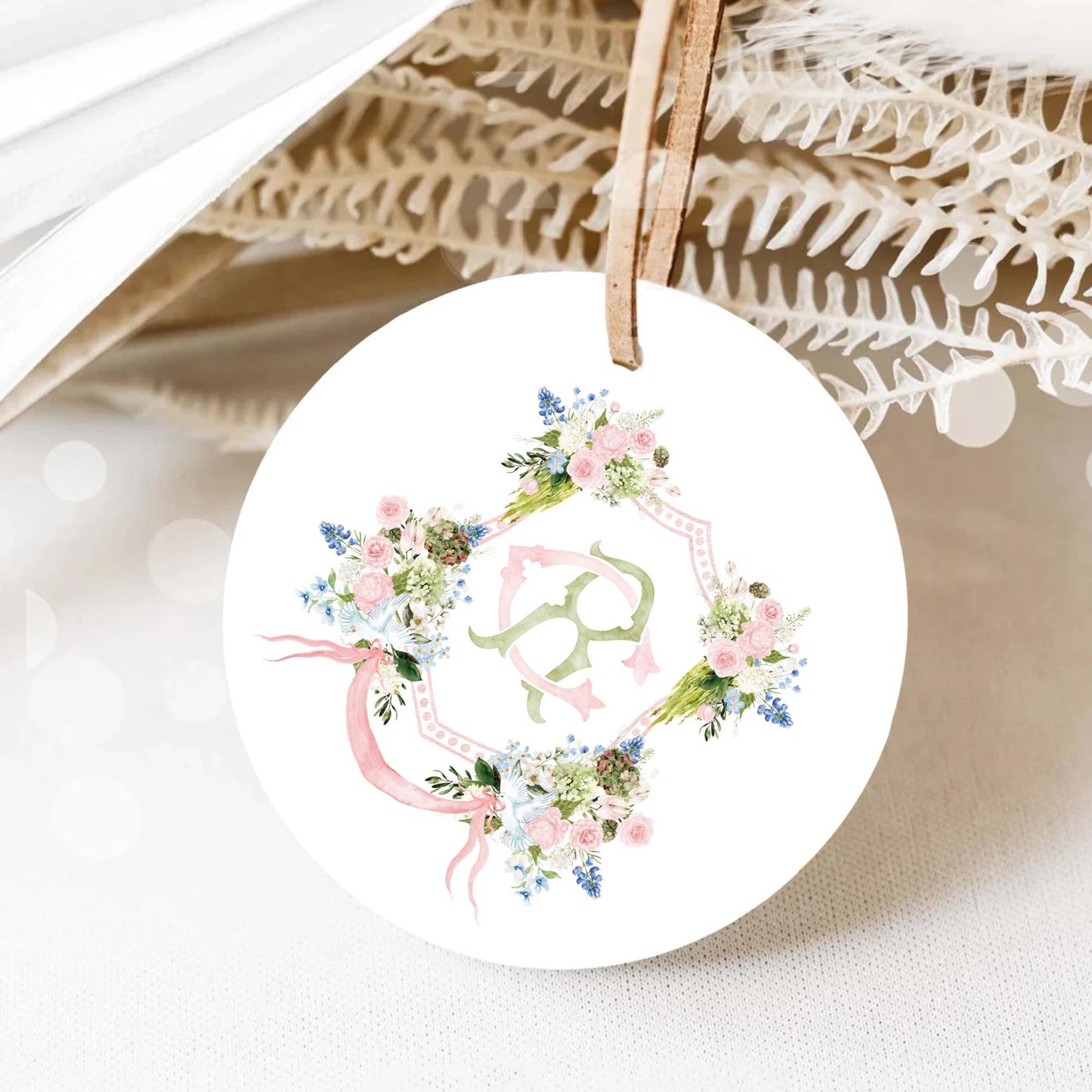 Green Hydrangea Flower Wedding Crest - Monogram Crest - Light Roses Greenery Floral Watercolor Wedding Crest - Australian Wedding Crest