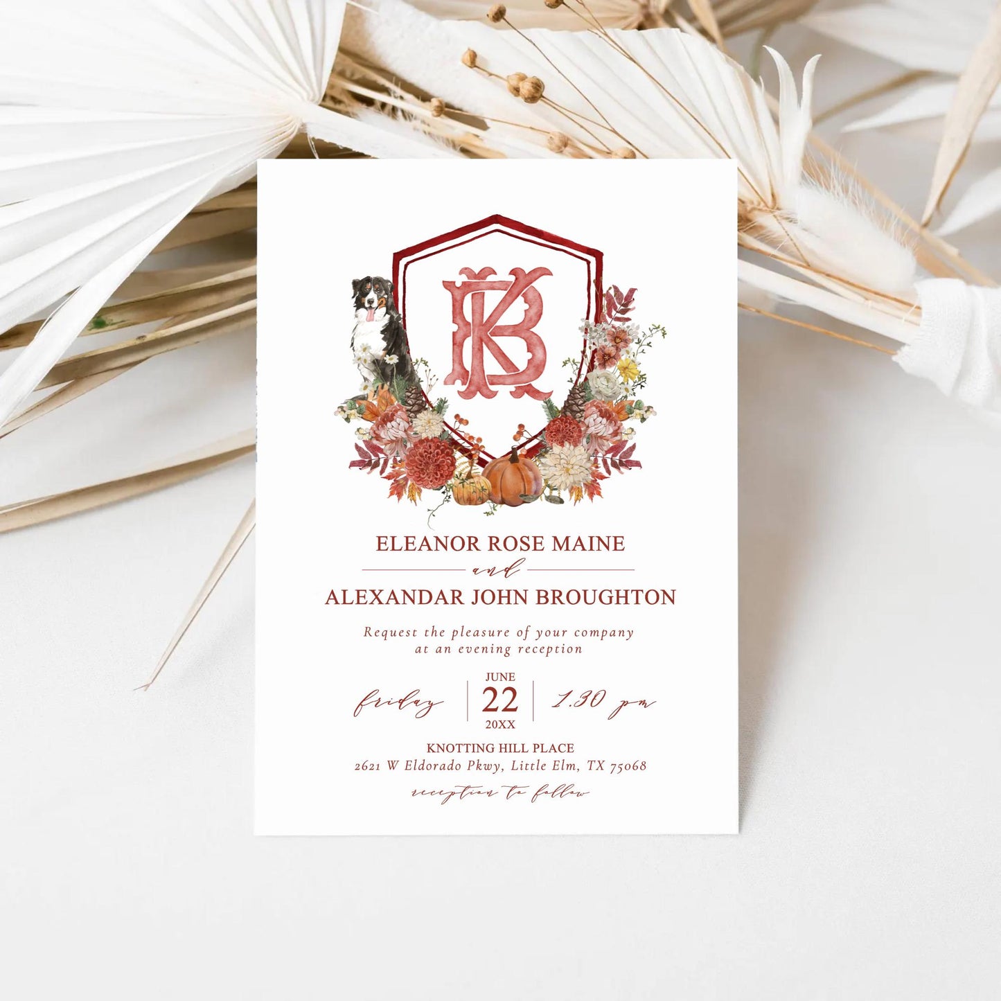 Autumn Watercolor Flower Leaf Wedding Crest - Monogram Crest - Rustic Fall Floral Luxury Watercolor Wedding Crest - Pumpkins Wedding Crest