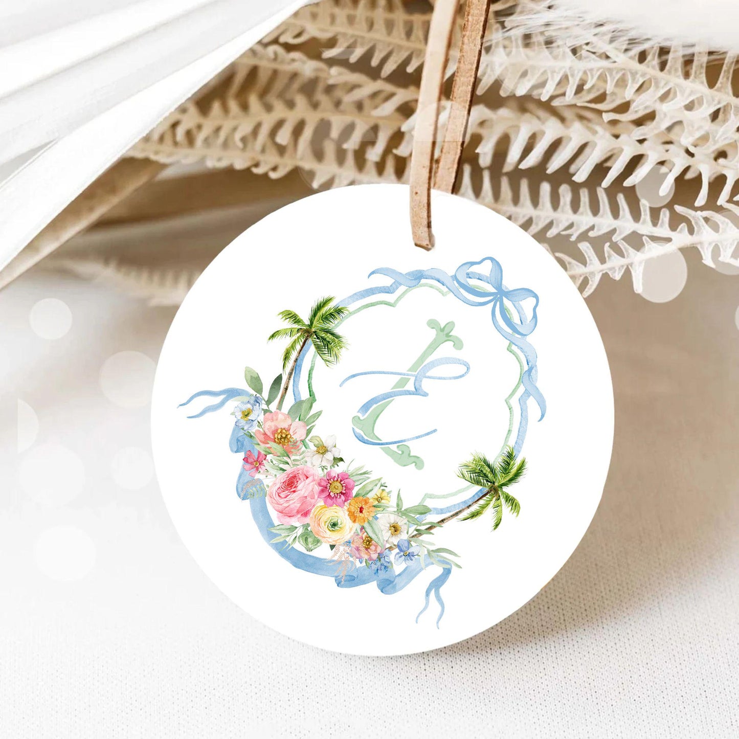 Wildflowers Bright Floral Colorful Palm Watercolor Wedding Crest - Monogram Crest -  Palm Leaf Watercolor Wedding Crest, Pastel Bright Crest