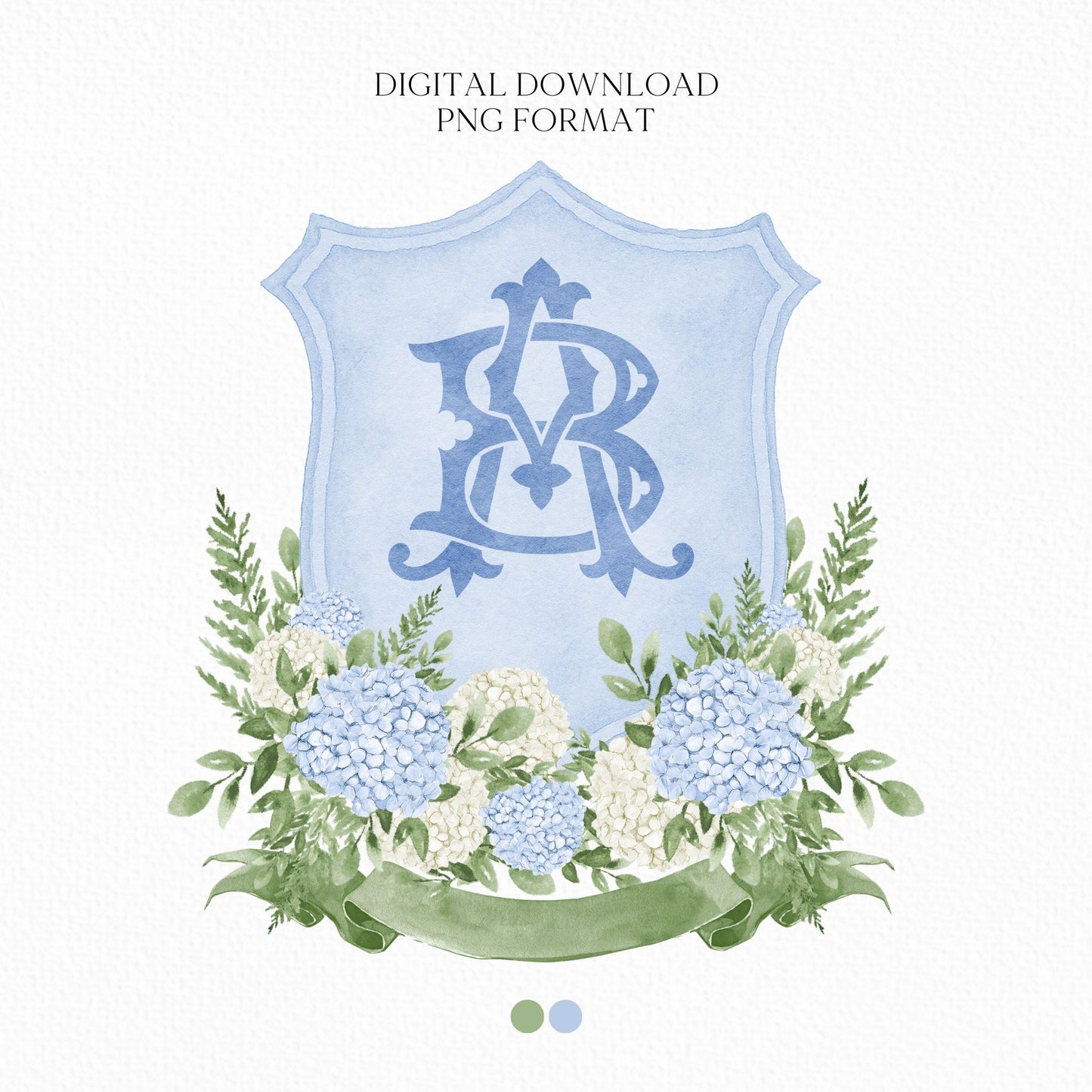 Hydrangea Flower Wedding Crest - Monogram Crest - Hydrangea Floral Luxury Watercolor Wedding Crest - Romantic Wedding Crest- Boho Hydrangea