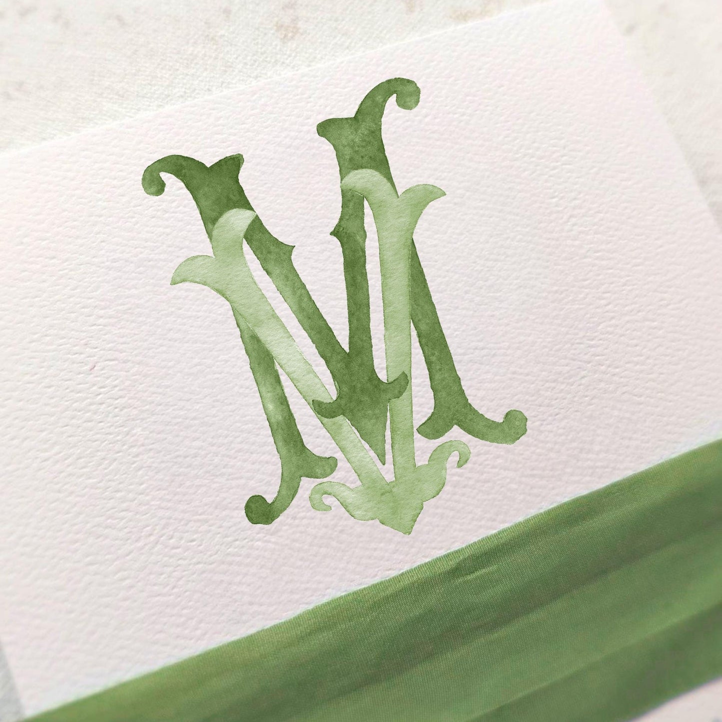 Watercolor Wedding Monogram MV – Classic Initial Crest (Digital Download)