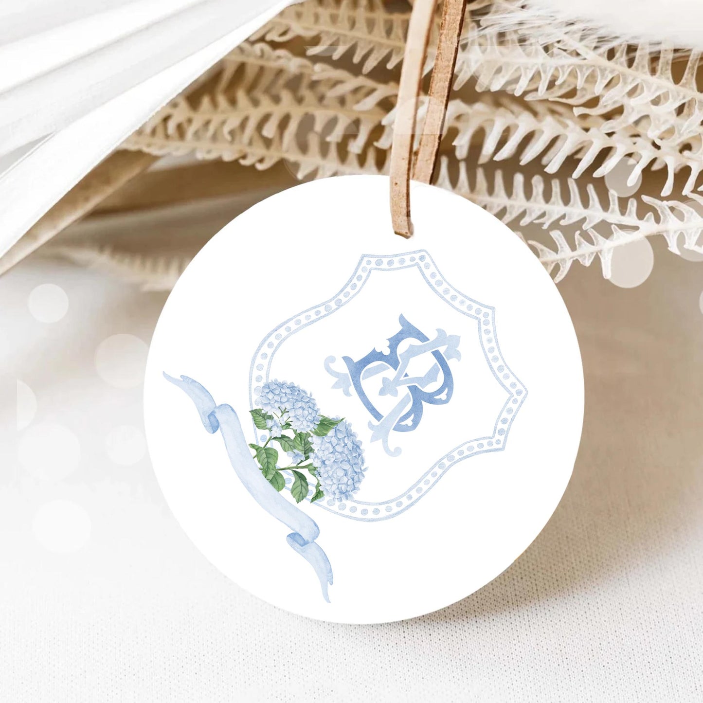 Hydrangea Blue Wedding Crest - Monogram Crest - Hydrangea Floral Luxury Watercolor Wedding Crest - Romantic Wedding Crest