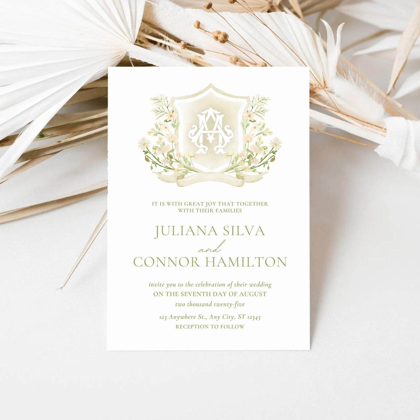White WildFlower Wedding Crest - Monogram Crest - WildFlower Floral Luxury Watercolor Wedding Crest - Romantic Wedding Crest