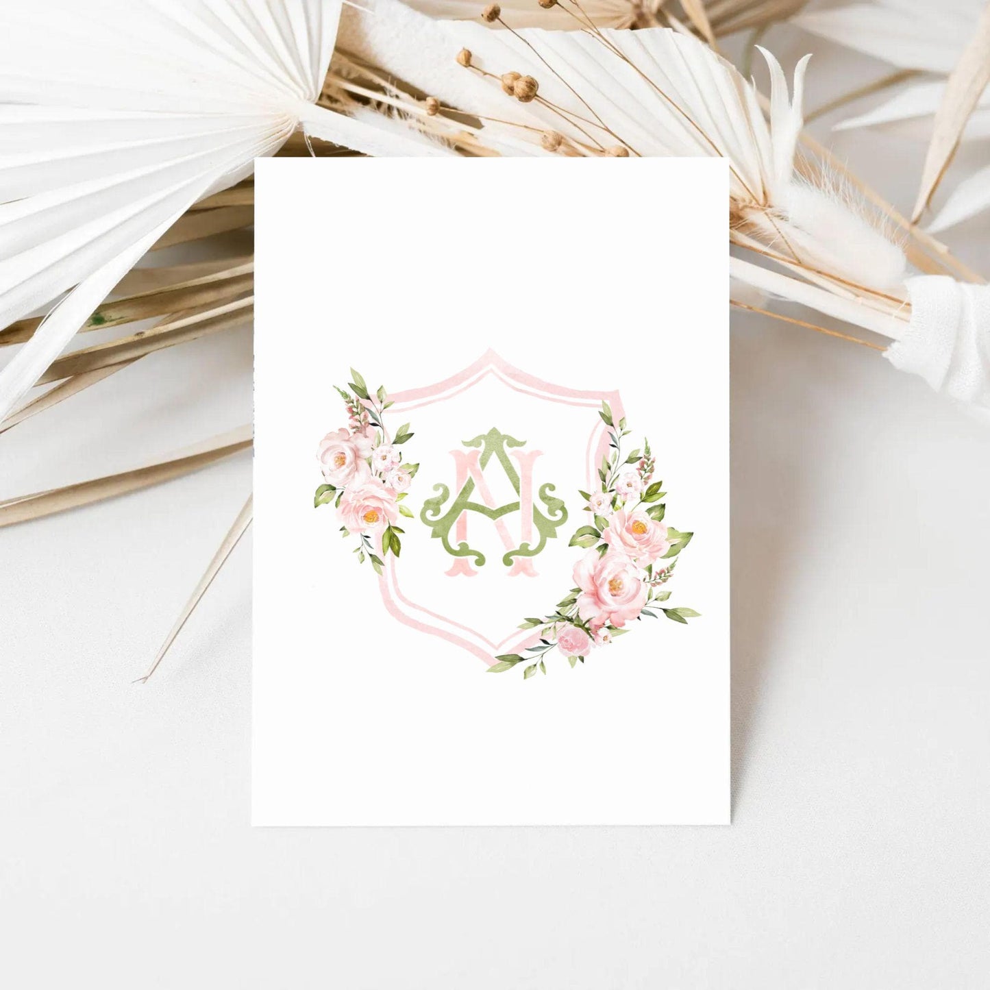 Blush Pink Floral Rustic Greenery Flower Wedding Crest - Monogram Crest - Floral Watercolor Wedding Crest - Romantic Wedding Crest