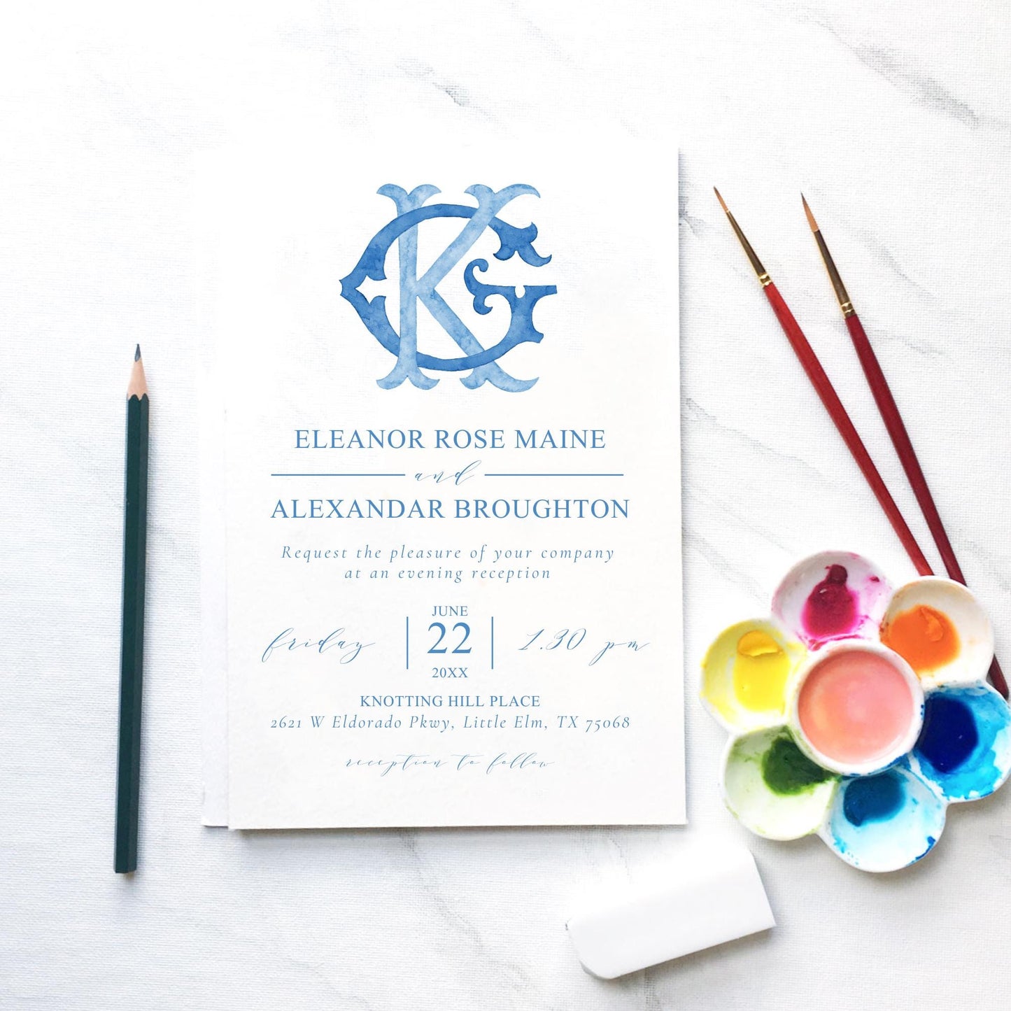 Watercolor Wedding Monogram GK - Classic Initial Crest (Digital Download)
