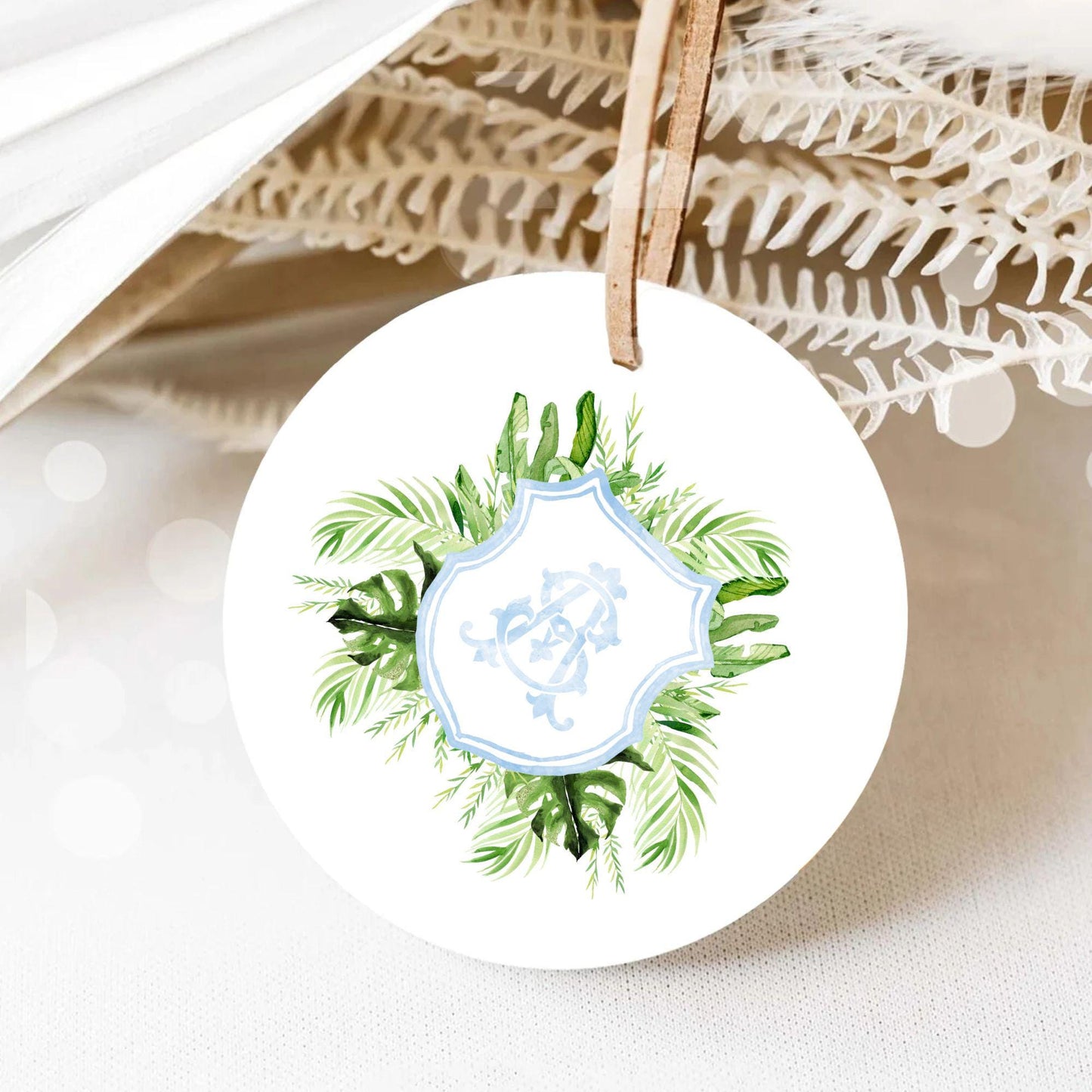 Palm Leaf Greenery Garden Watercolor Wedding Crest - Monogram Crest - Palm leaves Greenery Watercolor Wedding Crest - Romantic Wedding Crest