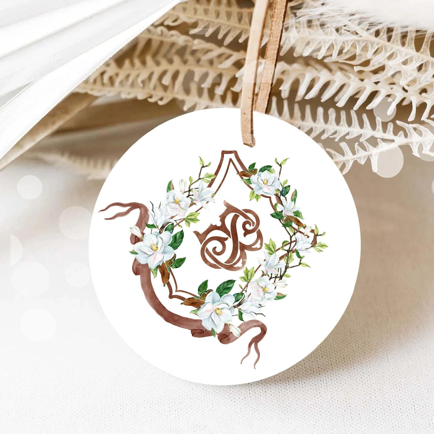 Magnolia Greenery Flower Watercolor Wedding Crest - Monogram Crest - Magnolia Floral Watercolor Wedding Crest - Romantic Wedding Crest