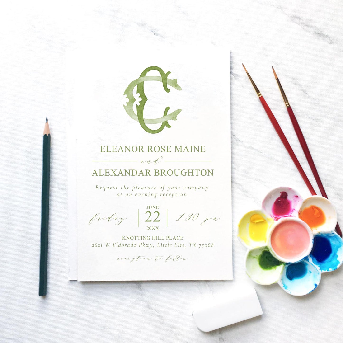Watercolor Wedding Monogram CC Classic Monogram - Digital Download - 2 Letter Monogrammed - Custom Watercolor Wedding Crest