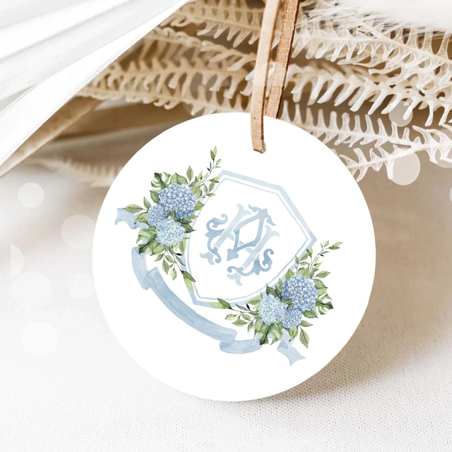 Blue Hydrangea Flower Wedding Crest - Monogram Crest - Hydrangea Floral Luxury Watercolor Wedding Crest - Romantic Wedding Crest